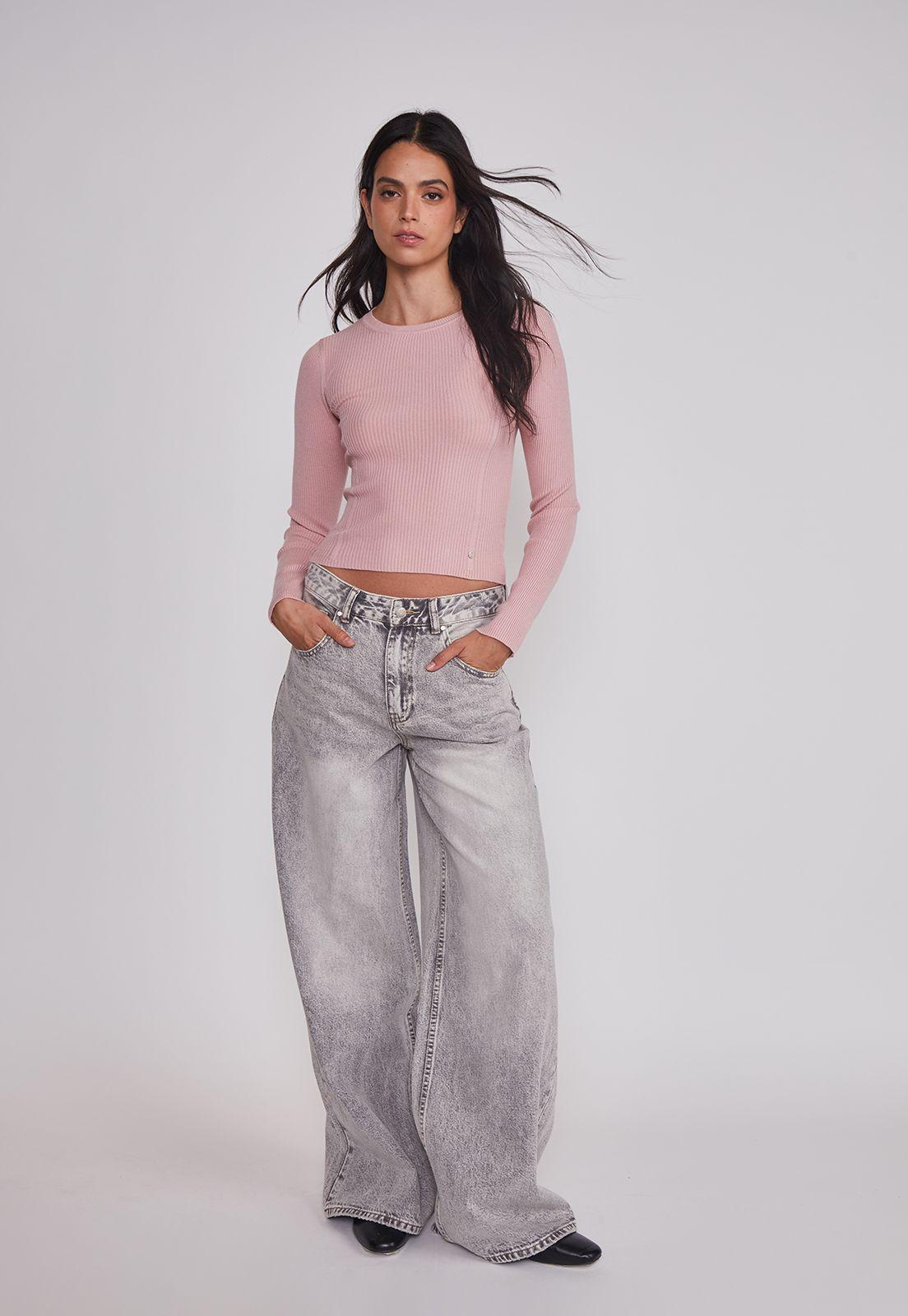 Sweater Mujer Acanalado Costura Rosado Sioux-2