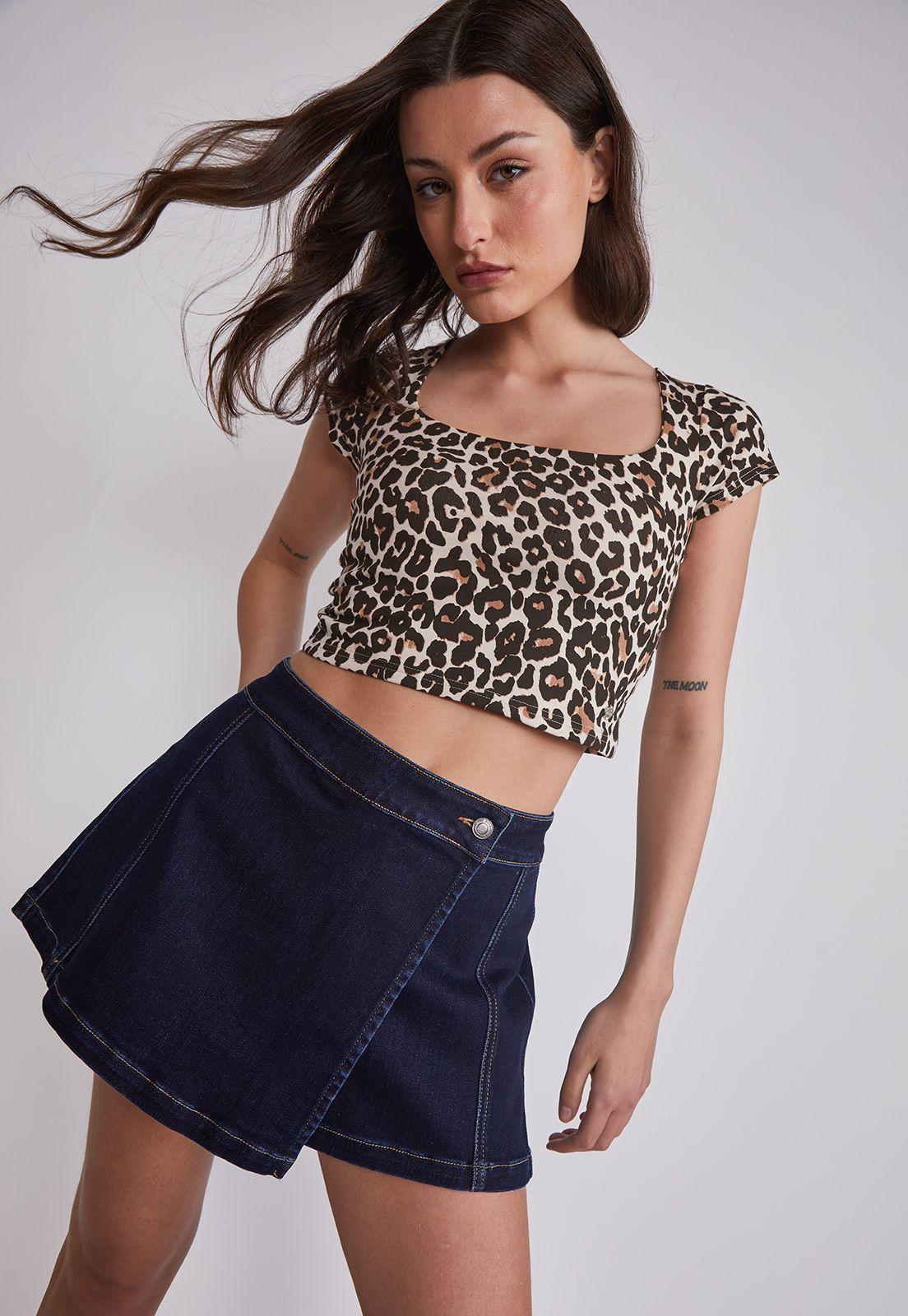 Falda Short Mujer Elasticada Azul Sioux-1