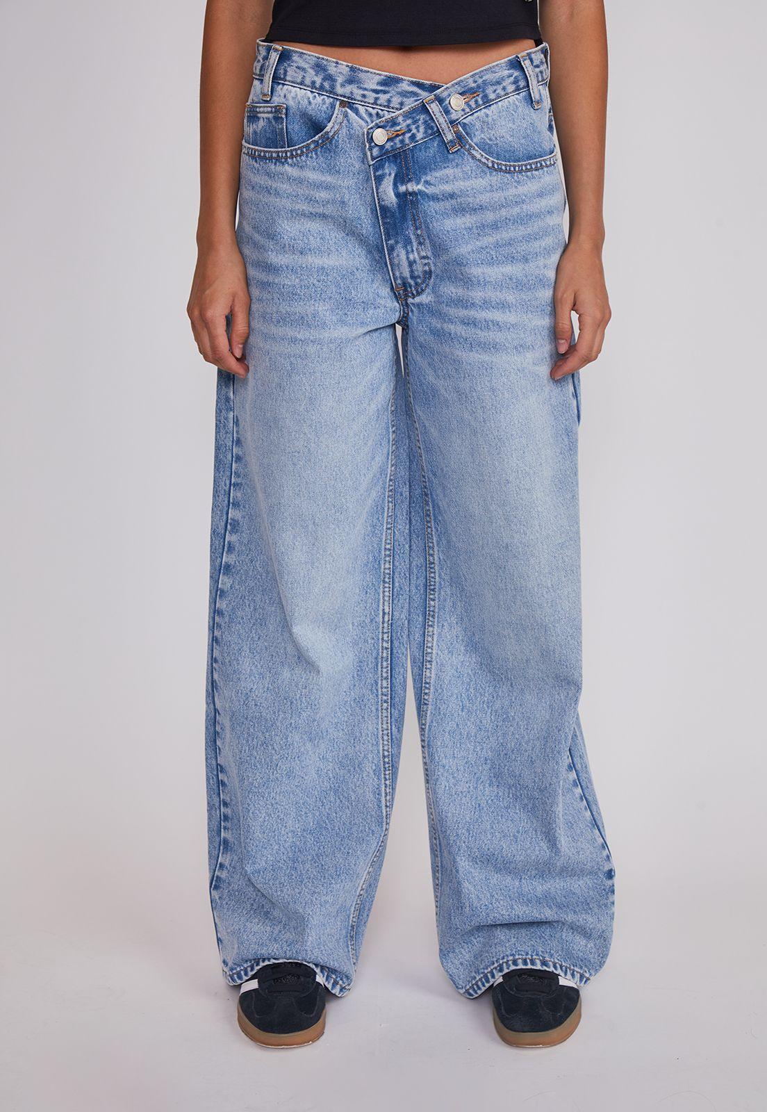 Jeans Mujer Wide Leg Boton Cruzado Celeste Sioux-0