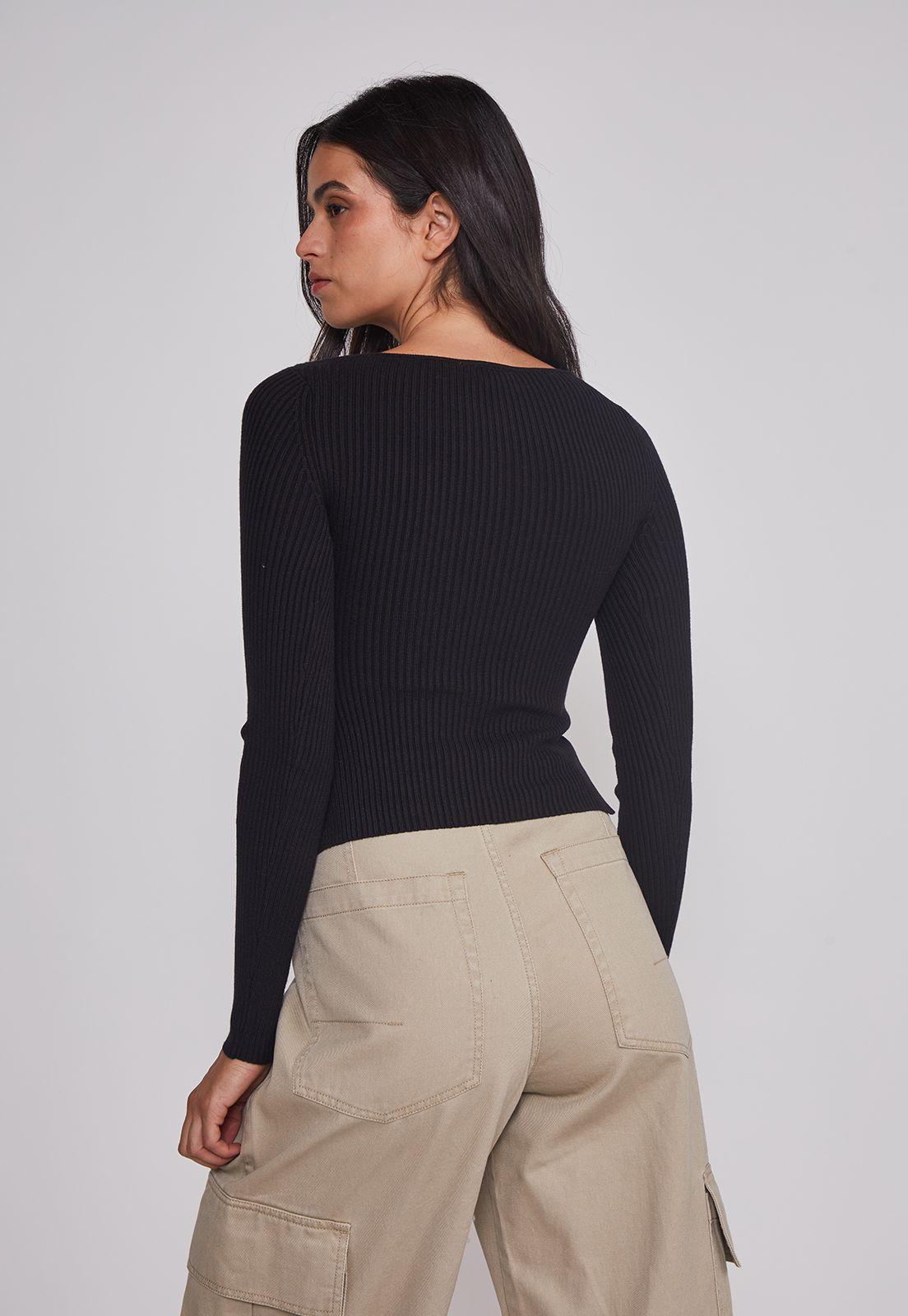 Sweater Mujer Acanalado Cuello Negro Sioux-1