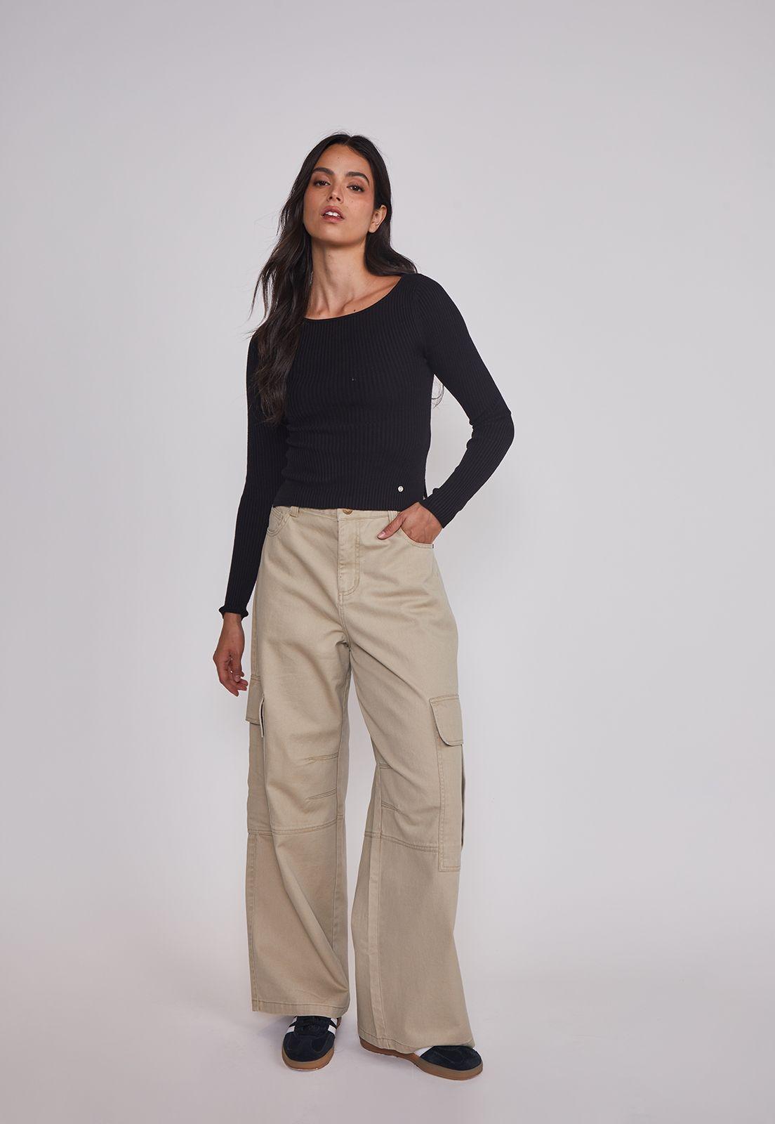 Sweater Mujer Acanalado Cuello Negro Sioux-3