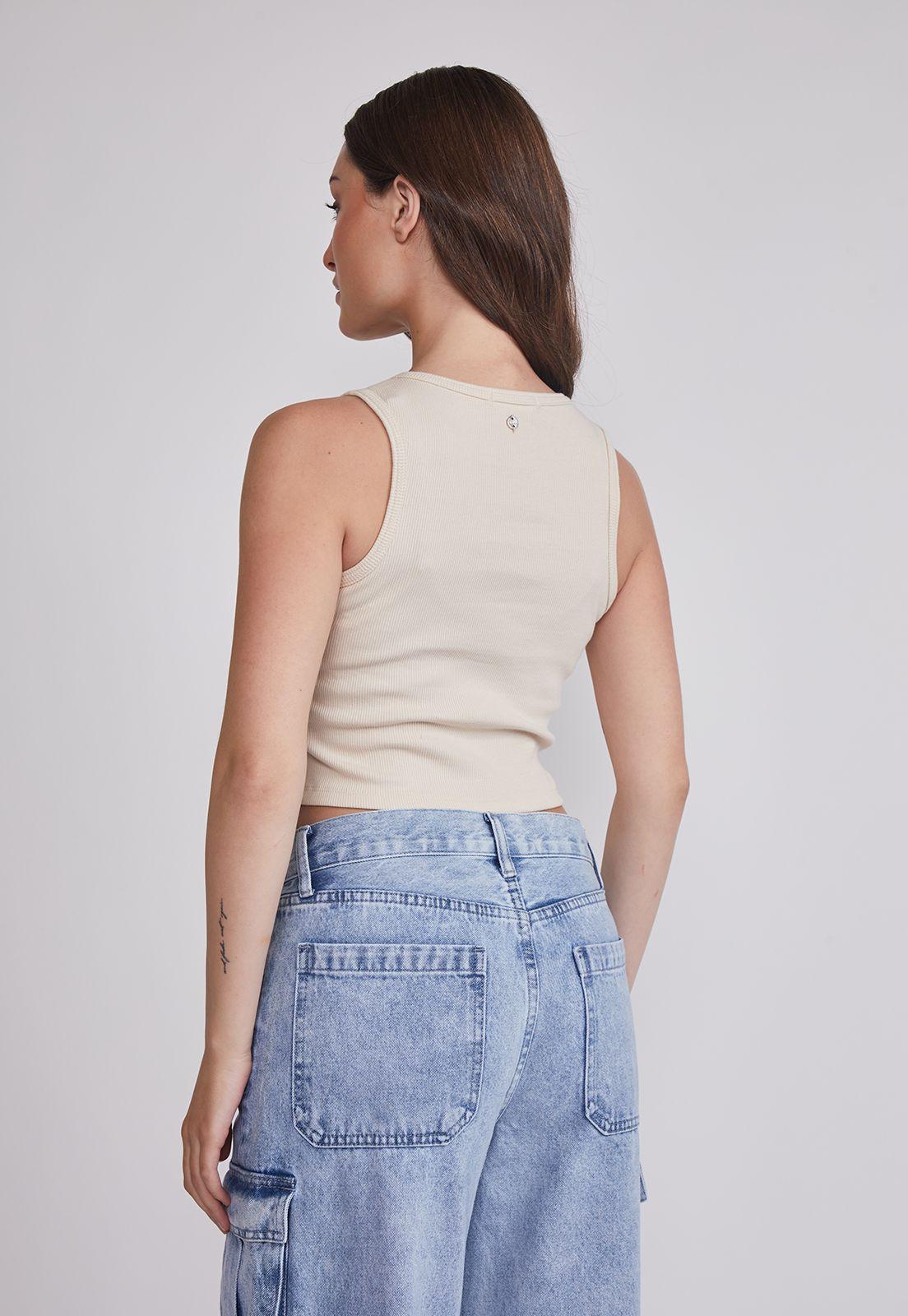Peto Mujer Rib Botones Beige Sioux-3
