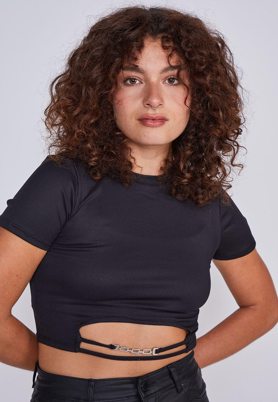 Polera Mujer Tiras Metal Negro Sioux-1