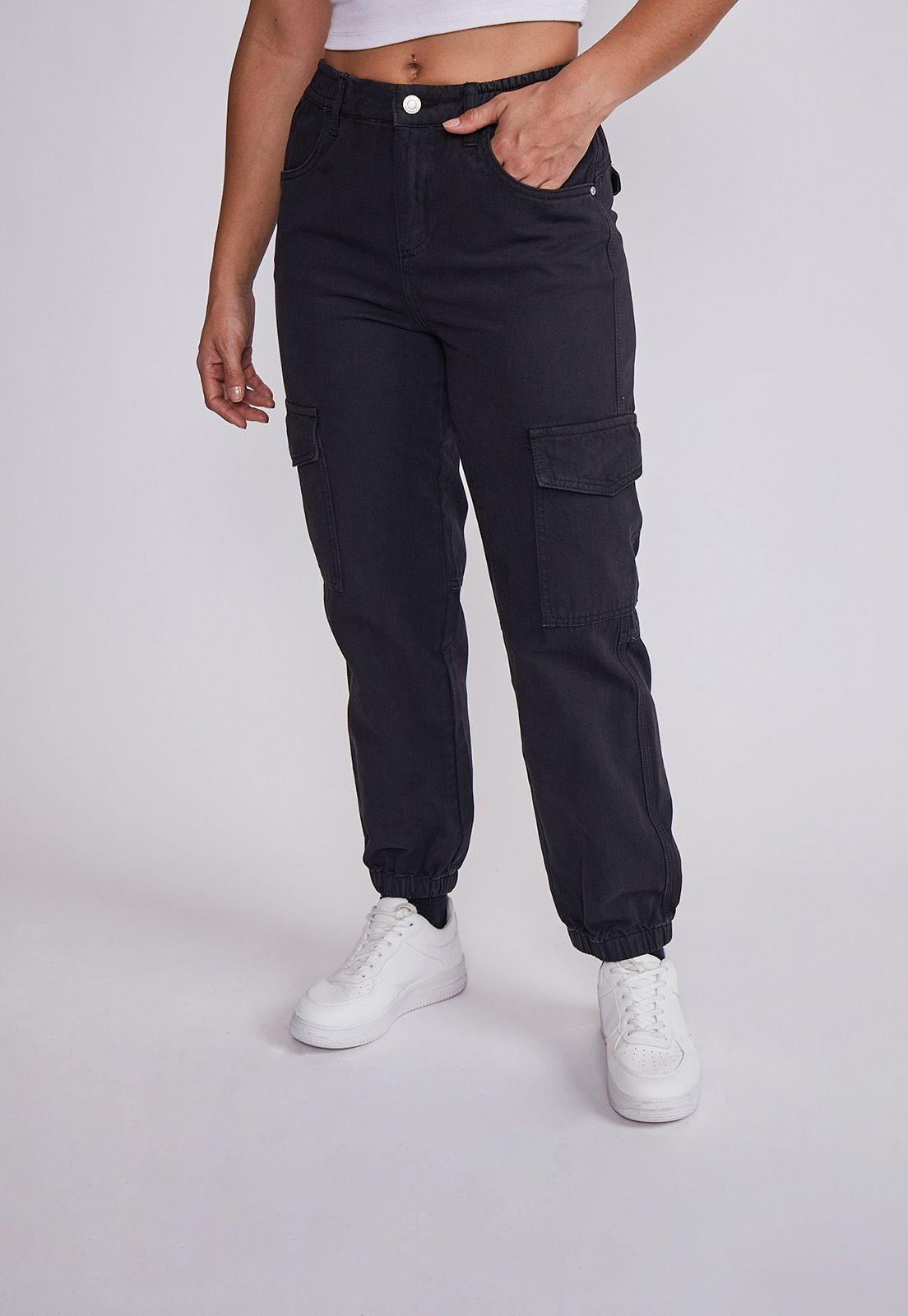 Jeans Mujer Negro Jogger Con Bolsillos Cargo Sioux-0