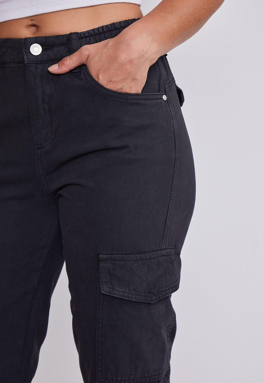 Jeans Mujer Negro Jogger Con Bolsillos Cargo Sioux-1