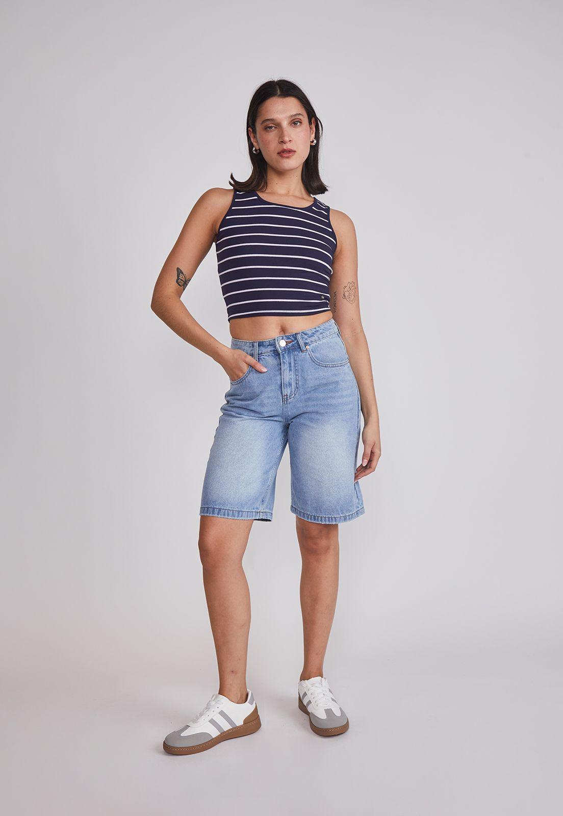 Short Mujer Denim Tiro Medio Celeste Sioux-4