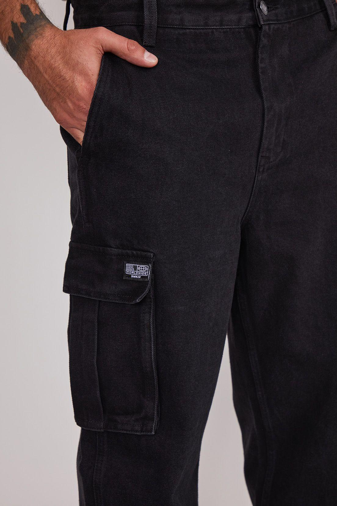 Jeans Hombre Baggy Cargo Negro Sioux-2