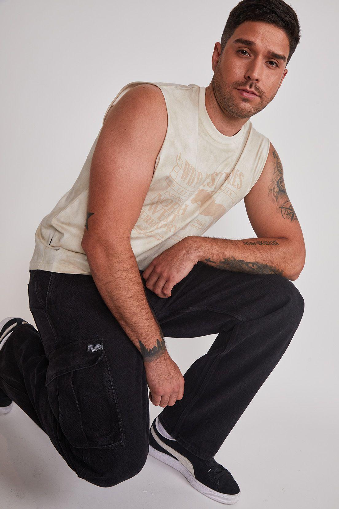 Jeans Hombre Baggy Cargo Negro Sioux-3