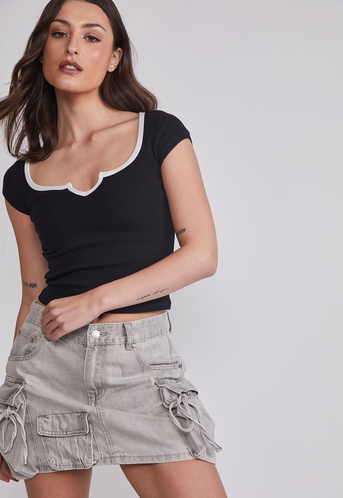 Falda Mujer Denim Multibolsillos Gris Sioux-1