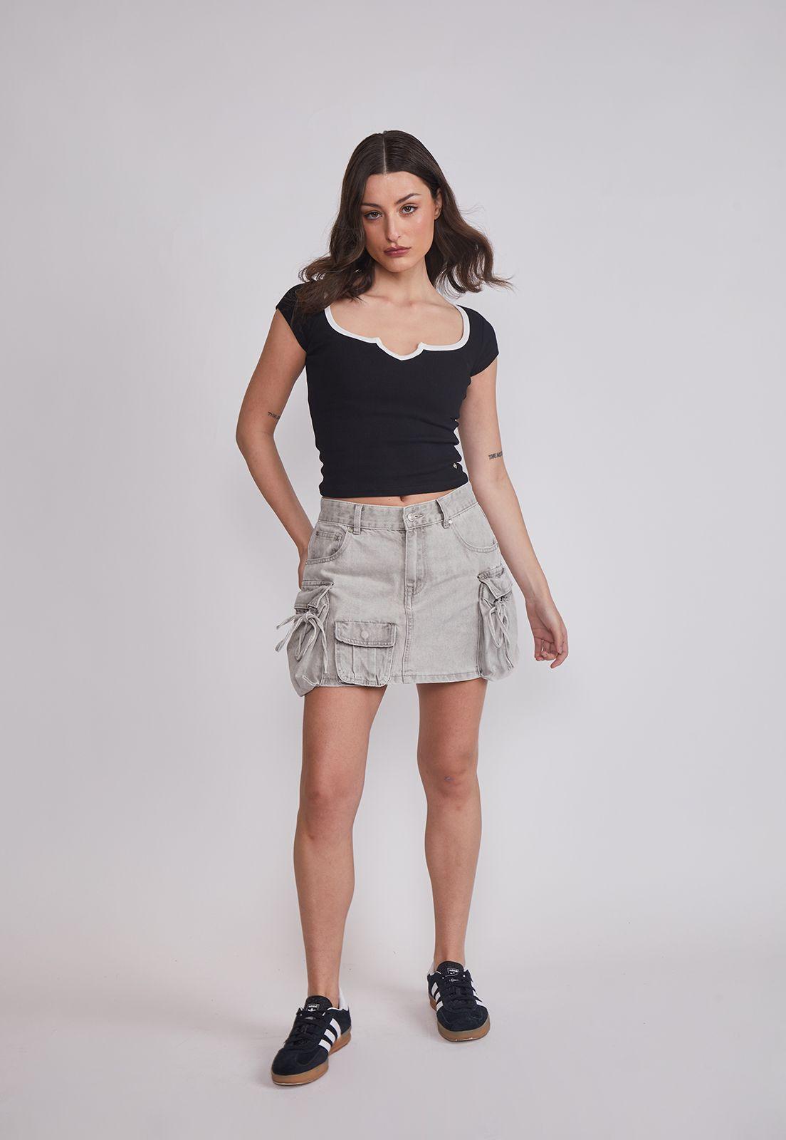 Falda Mujer Denim Multibolsillos Gris Sioux-4