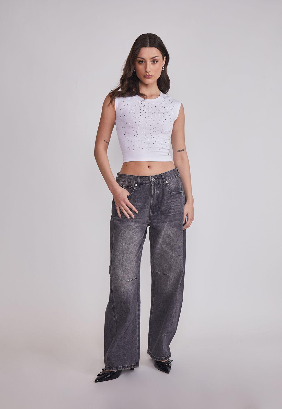 Polera Mujer Strass Delantero Blanco Sioux-3
