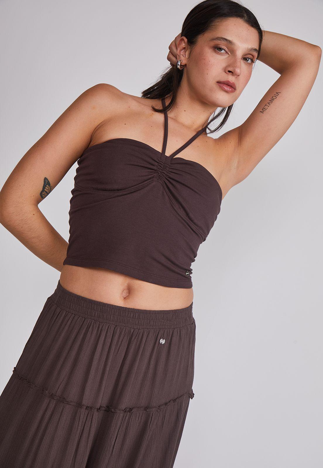 Peto Mujer Lazo Cuello Café Sioux-1