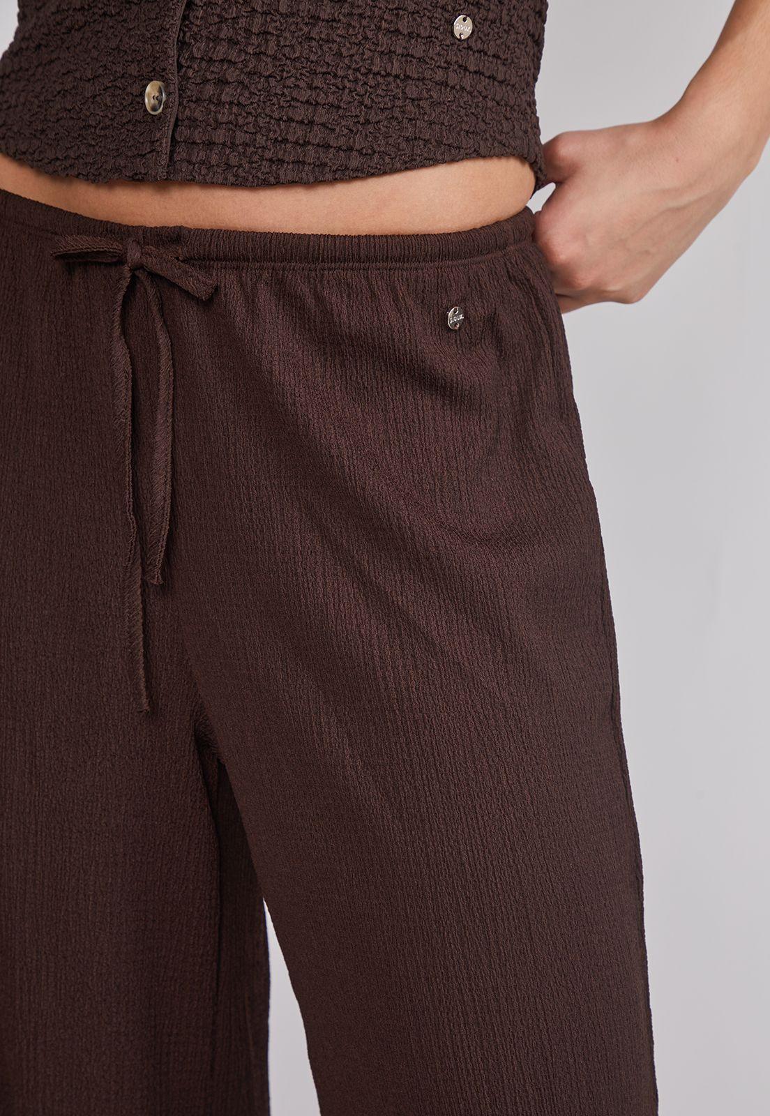 Pantalón Mujer Wide Leg Texturado Café Sioux-2