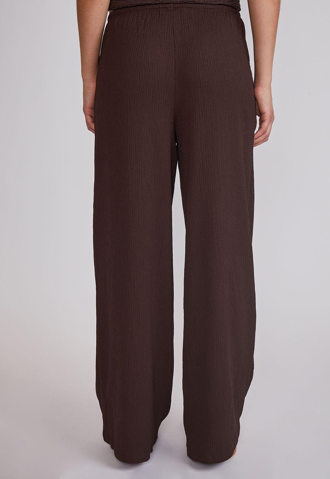 Pantalón Mujer Wide Leg Texturado Café Sioux-3