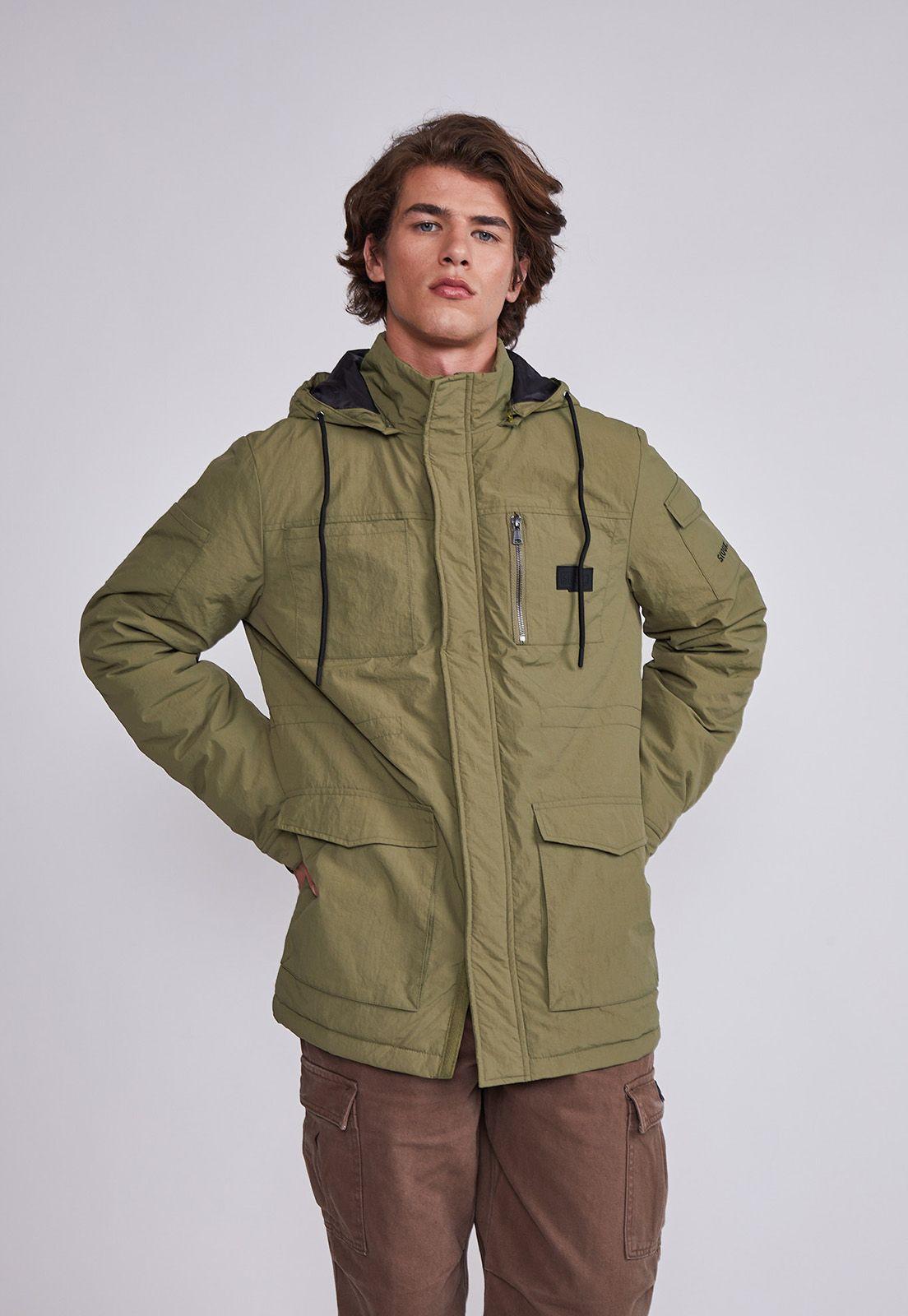 Chaqueta Hombre Verde Larga Multibolsillo Sioux-0