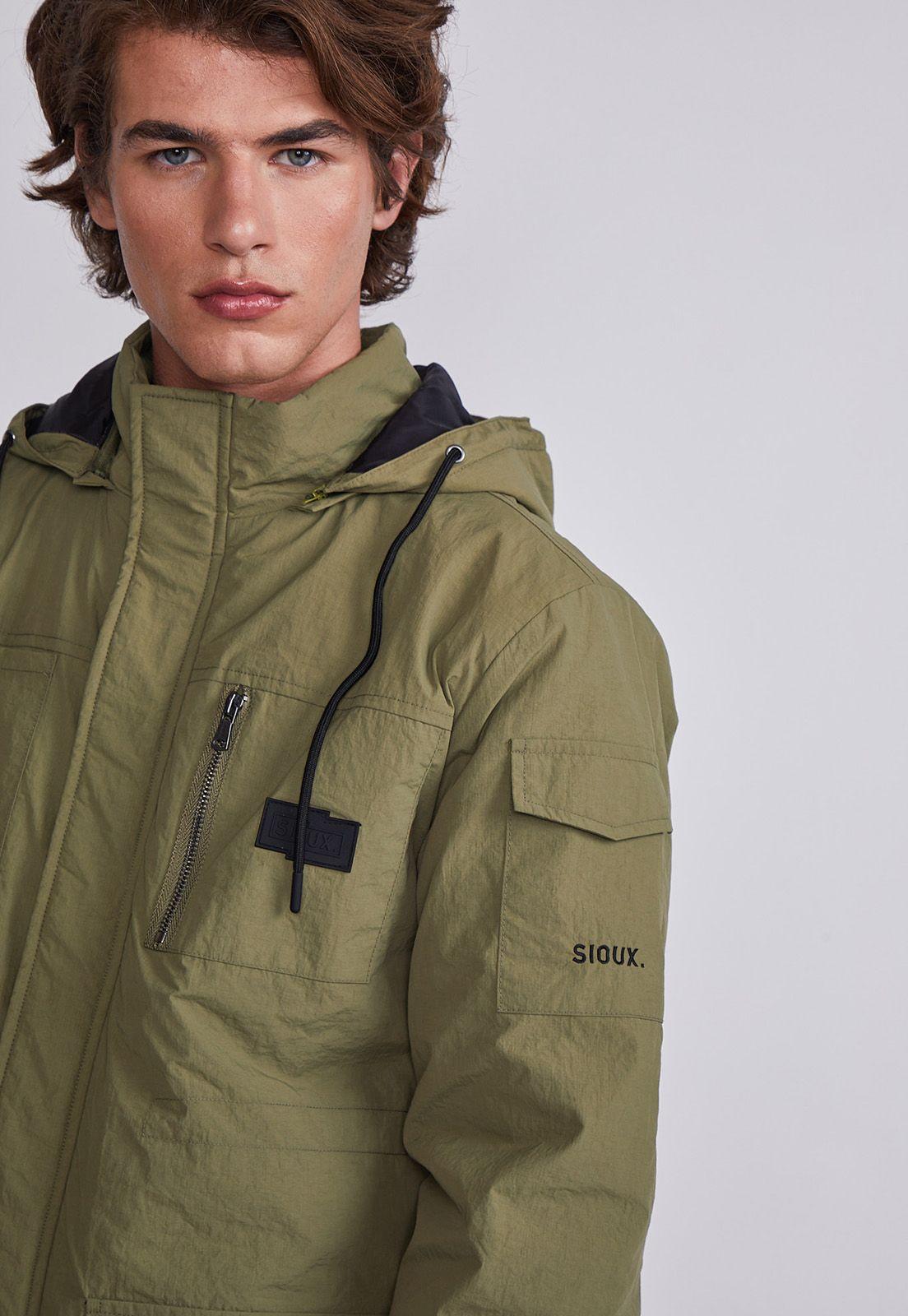 Chaqueta Hombre Verde Larga Multibolsillo Sioux-1