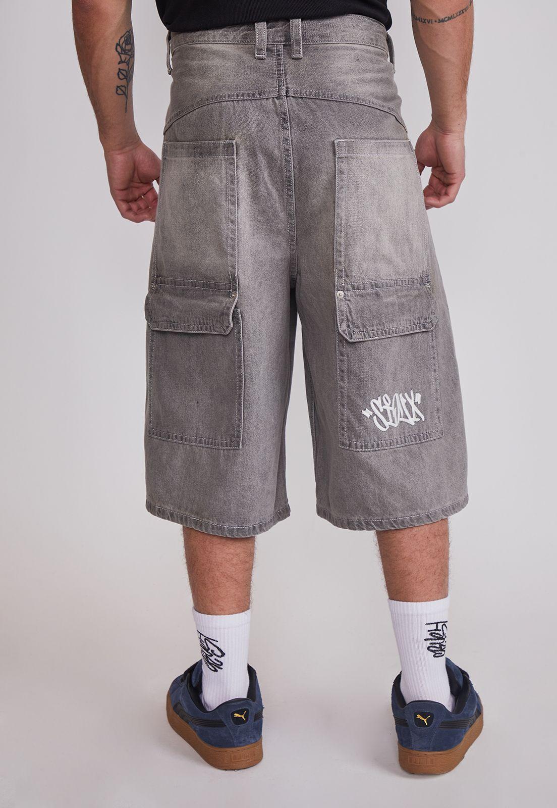 Bermuda Hombre Skater Bordado Gris Sioux-3