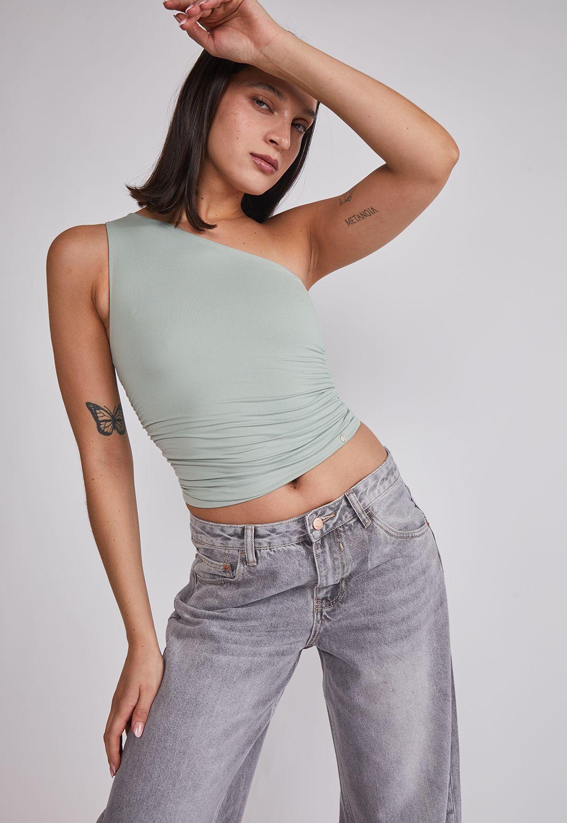 Peto Mujer Crop Un Hombro Verde Sioux-1