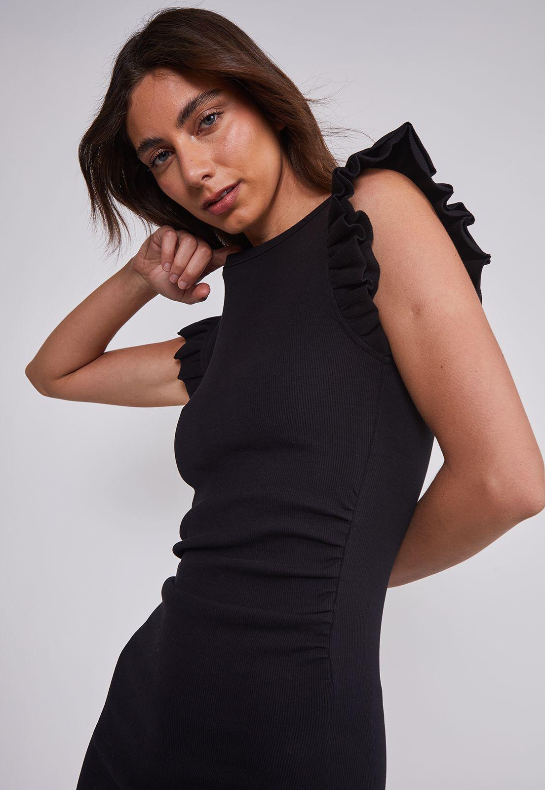 Vestido Mujer Manga Vuelos Negro Sioux-1