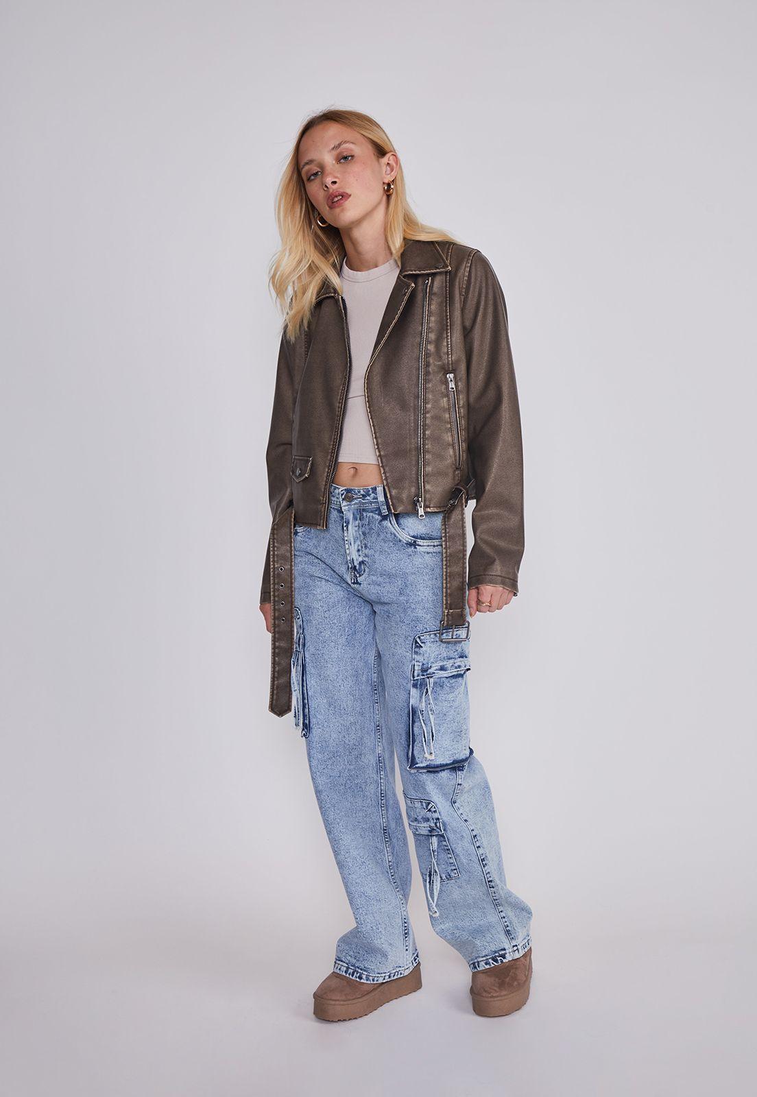 Jeans Mujer Cargo Multibolsillos Azul Sioux-4