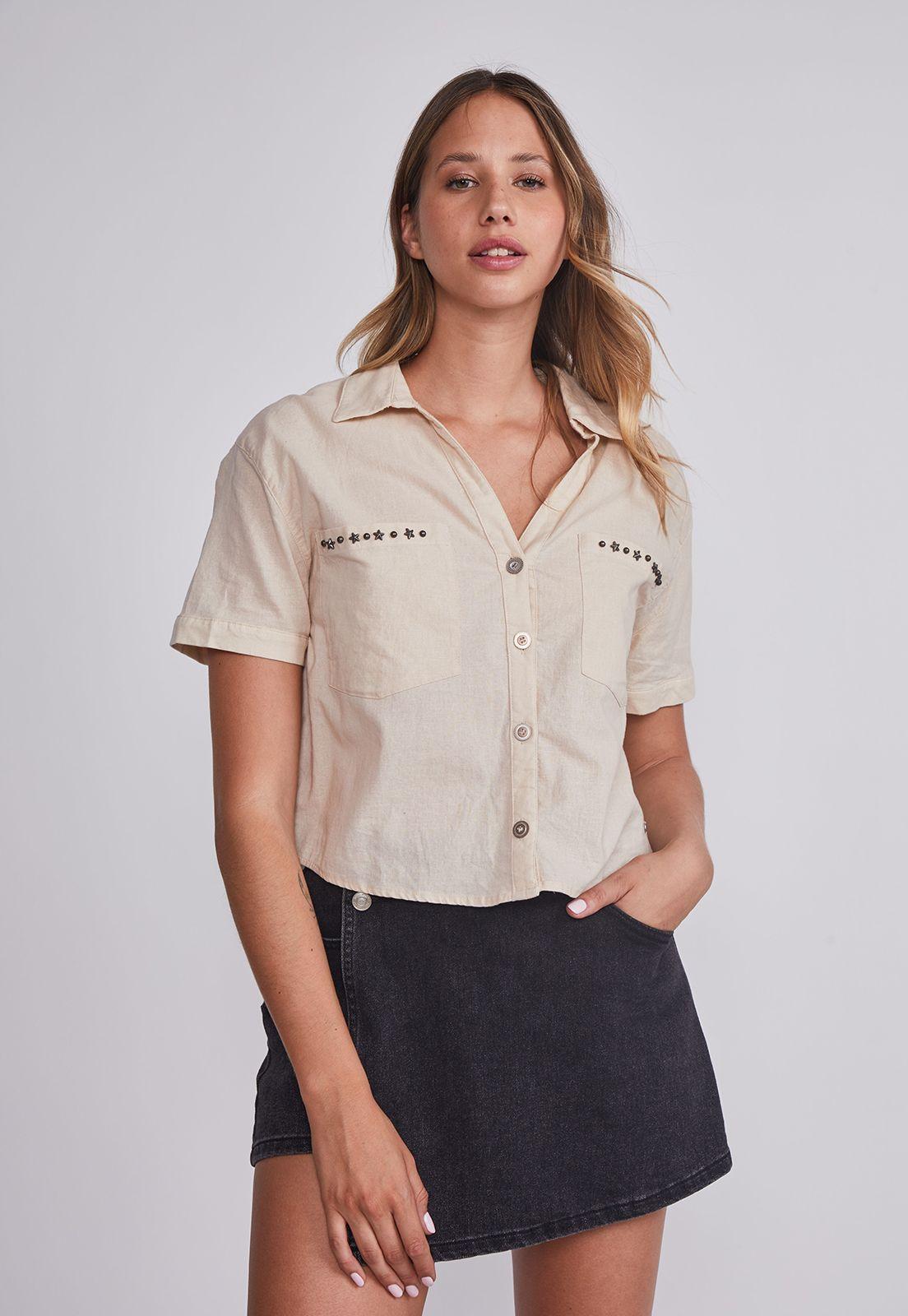 Blusa Mujer Beige Con Tachas En Bolsillos Sioux-0