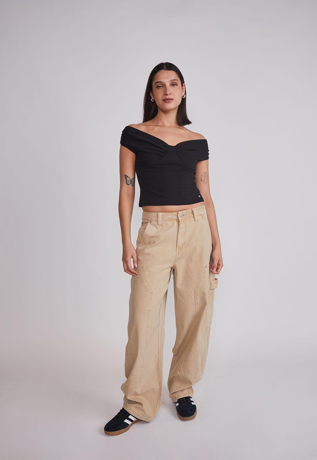 Polera Mujer Pliegues Hombros Negro Sioux-4