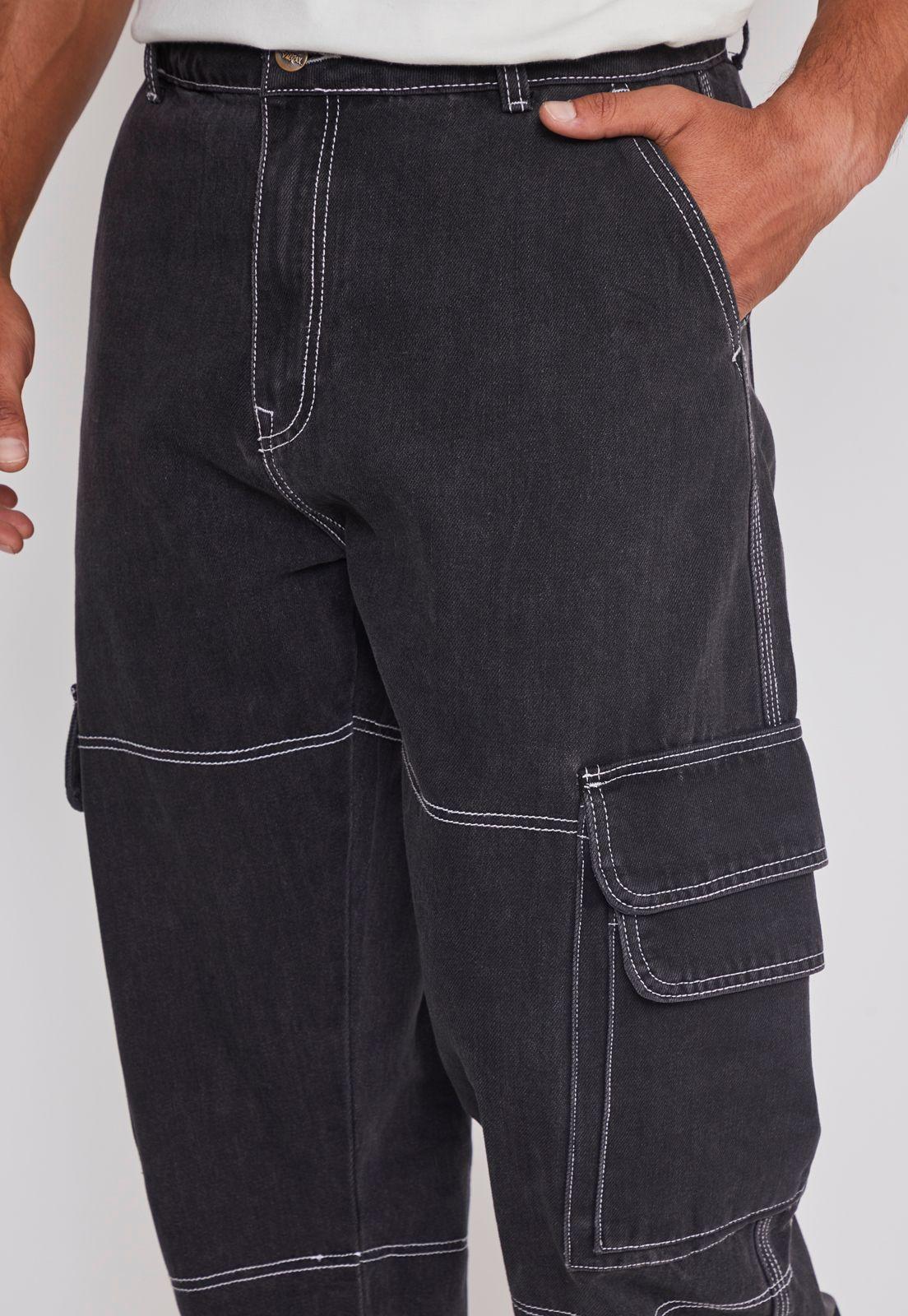 Jeans Hombre Cargo Costuras Negro Sioux-3