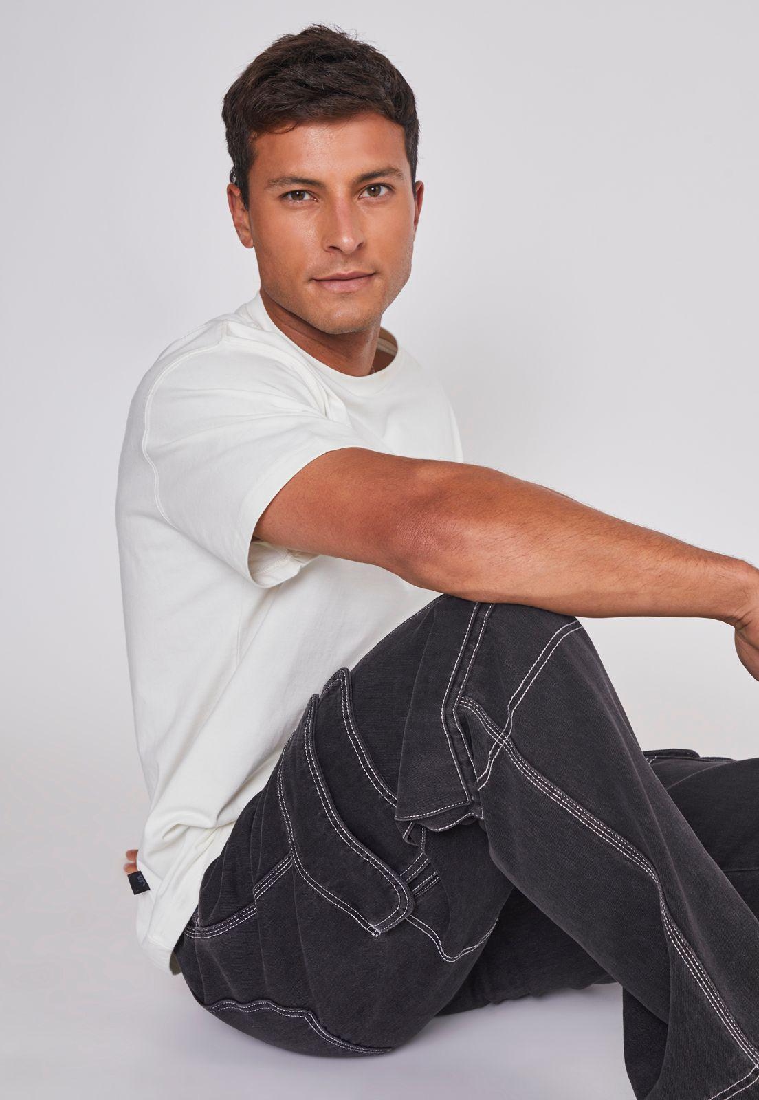 Jeans Hombre Cargo Costuras Negro Sioux-4