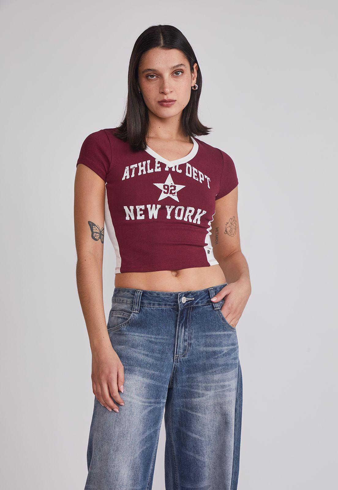 Polera Mujer Estrella NY Burdeo Sioux-0