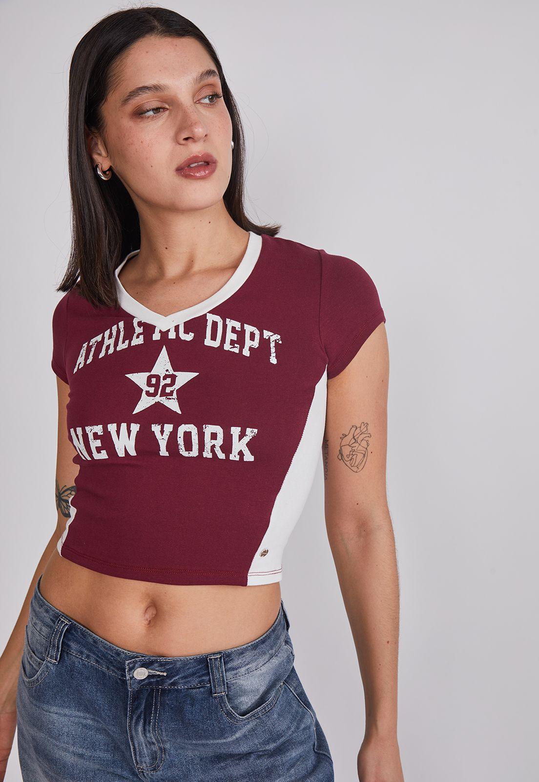 Polera Mujer Estrella NY Burdeo Sioux-1