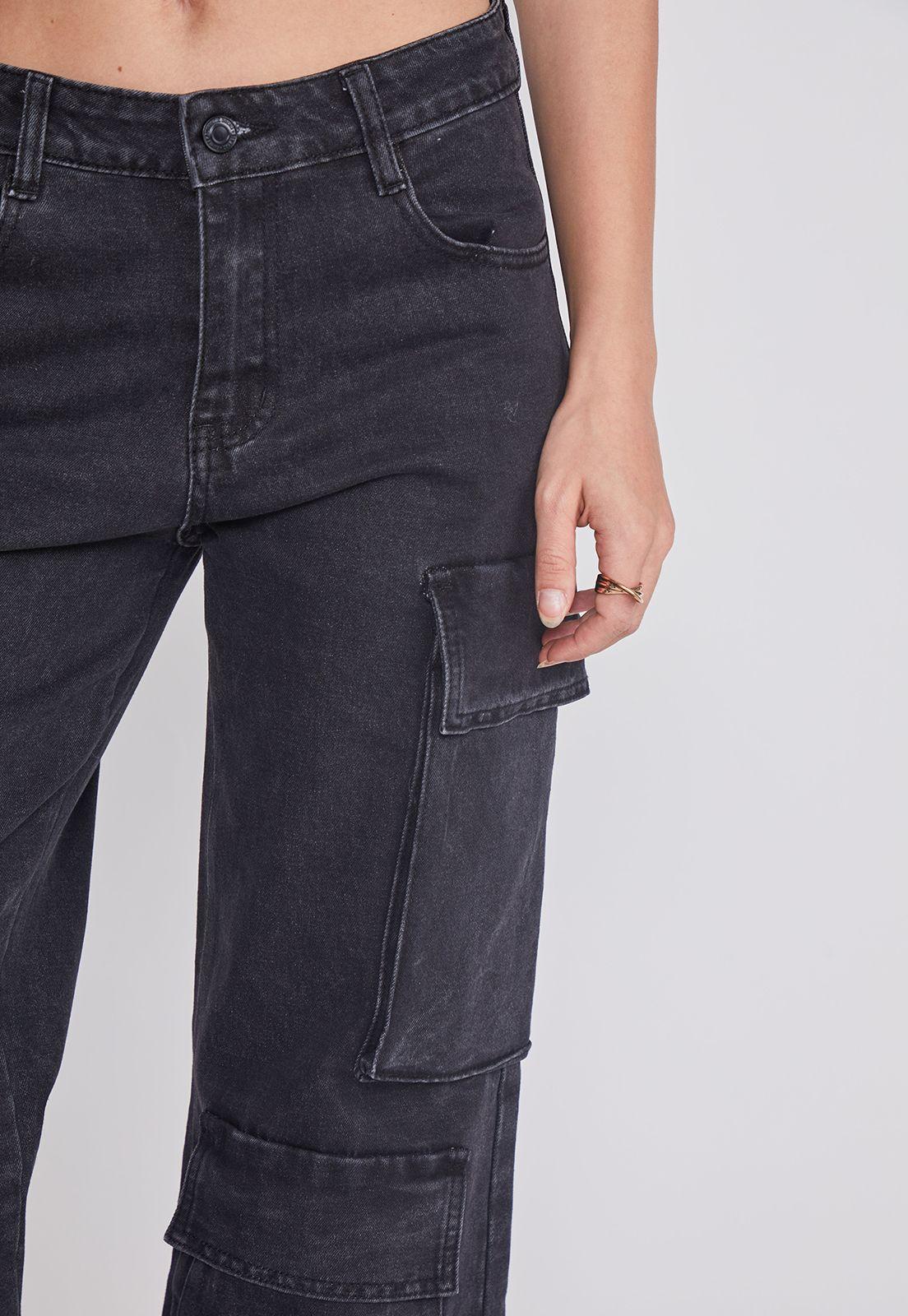 Jeans Mujer Cargo Multibolsillos Negro Sioux-2