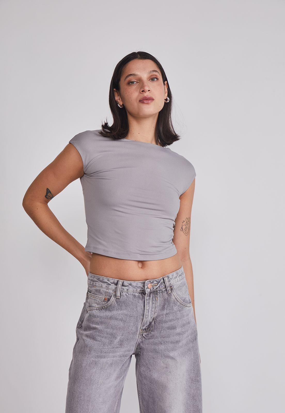 Polera Mujer Espalda Rebajada Gris Sioux-0
