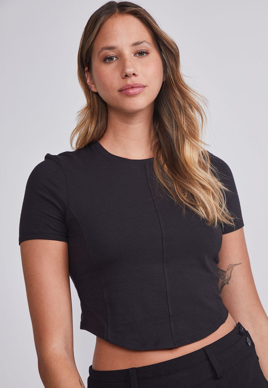 Polera Mujer Negro Costuras Corset Sioux-2