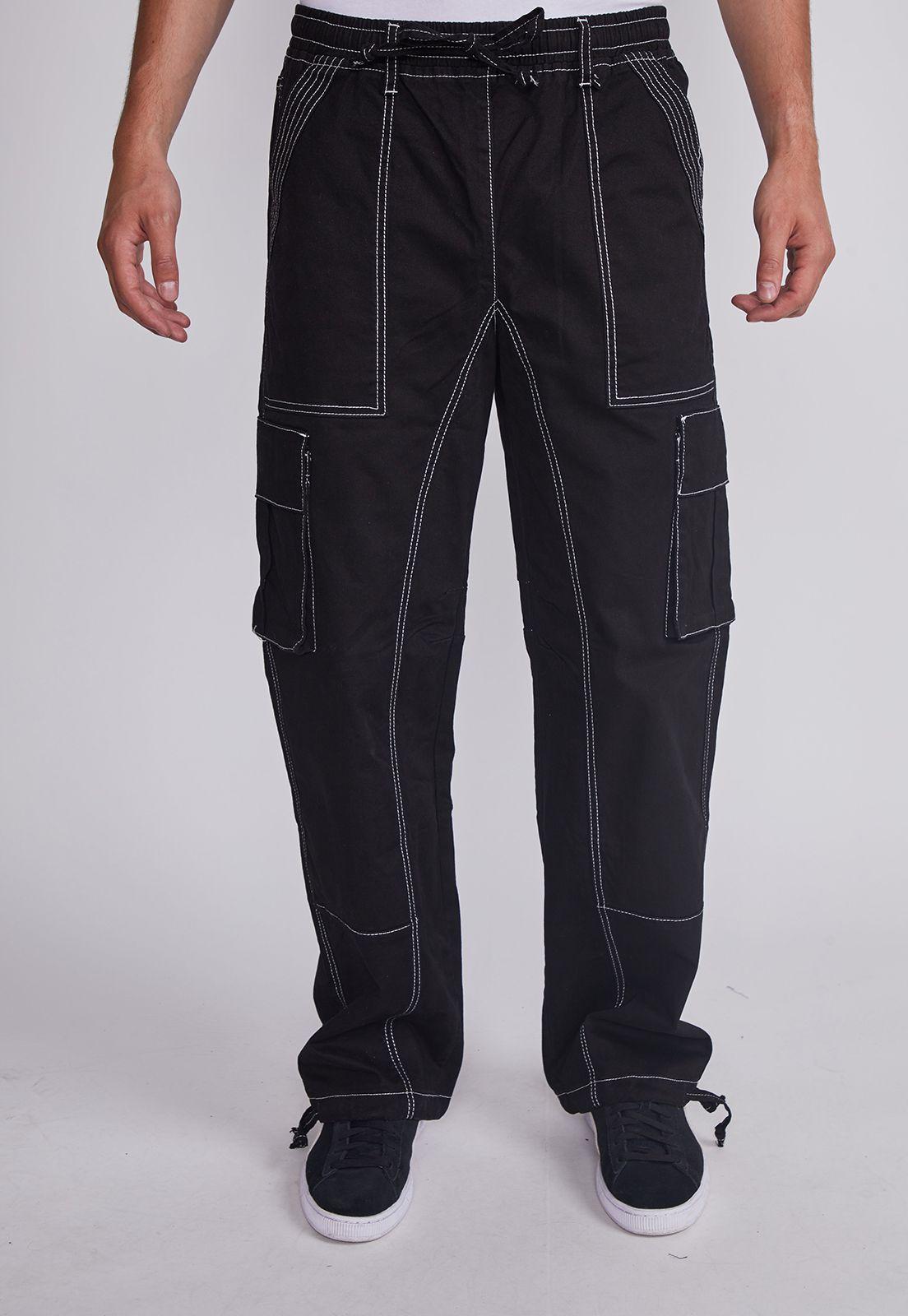 Pantalón Hombre Negro Cargo Costuras Sioux-0