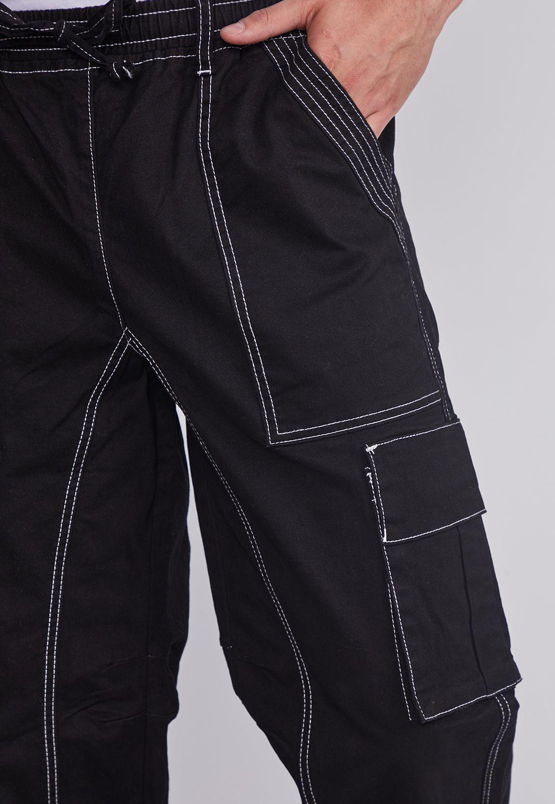 Pantalón Hombre Negro Cargo Costuras Sioux-2
