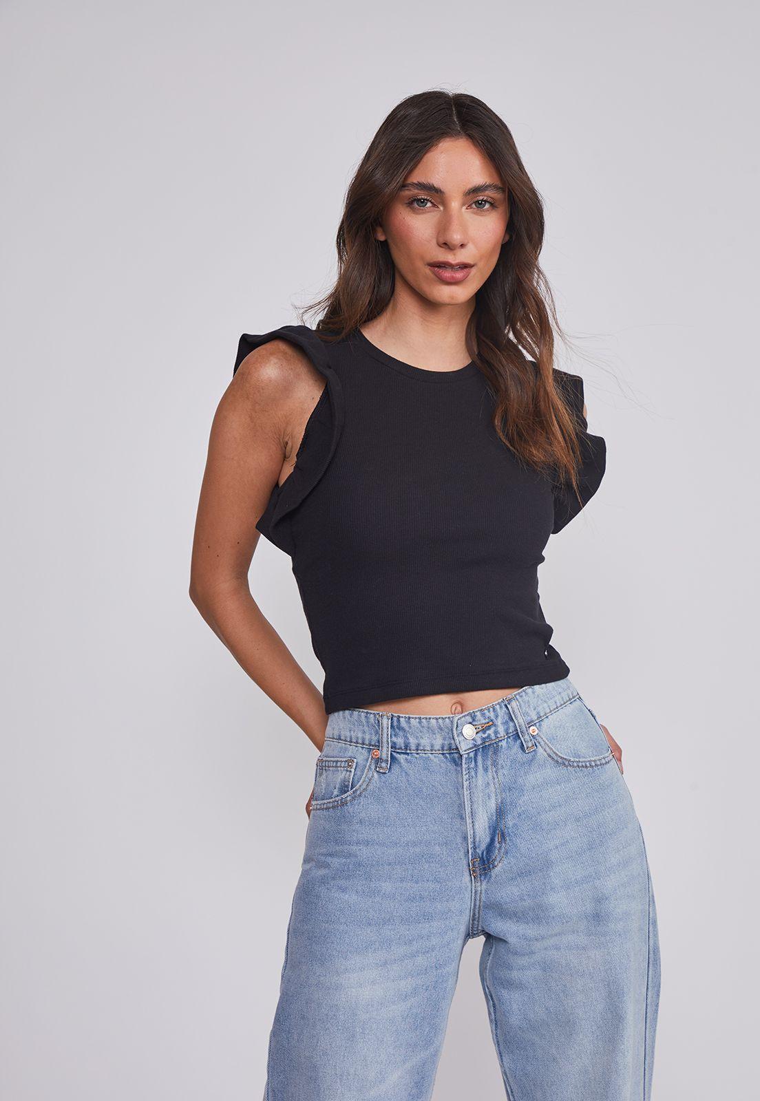 Polera Mujer Manga Vuelos Negro Sioux-0