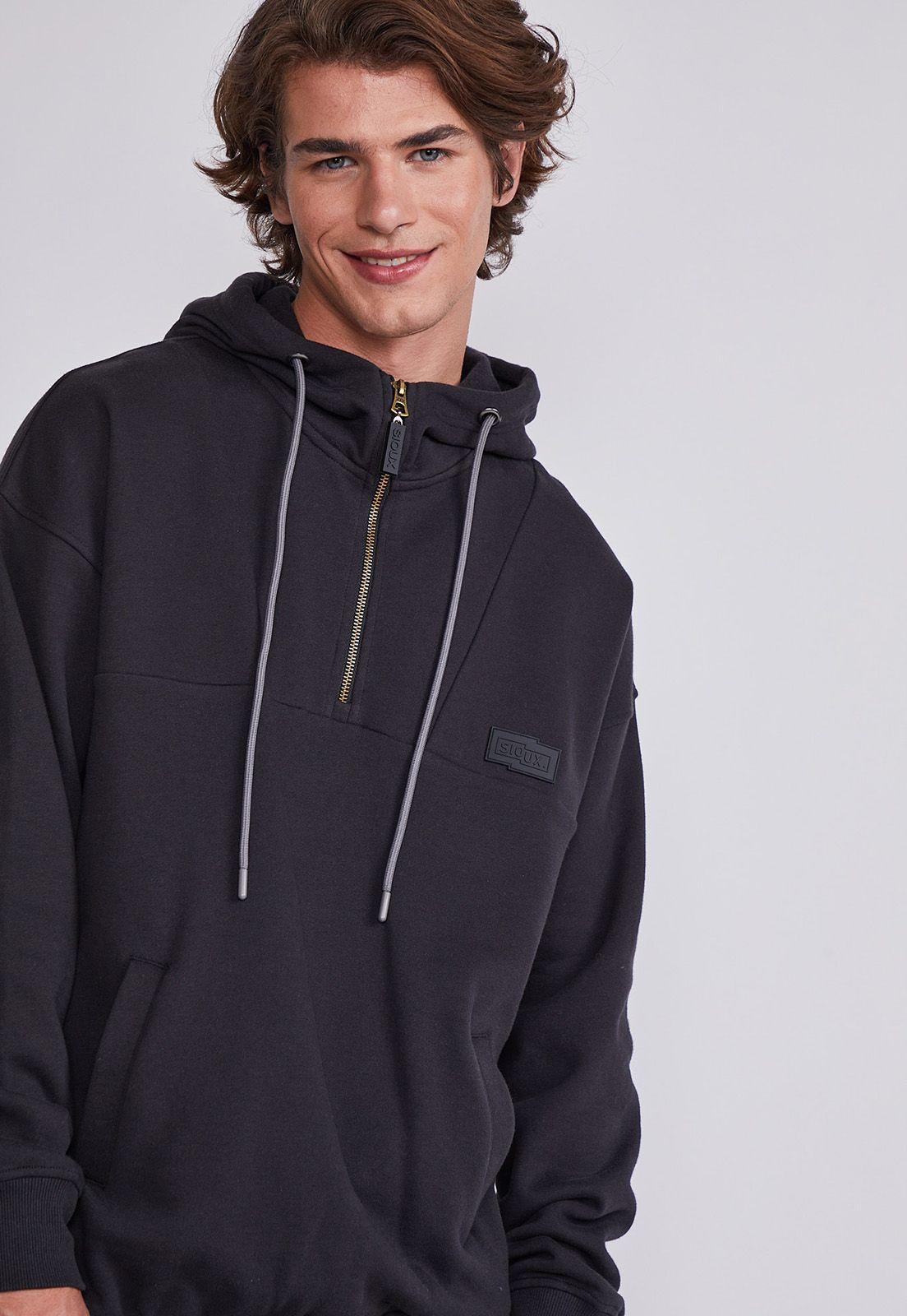 Polerón Hombre Negro Cuello Alto y Pretina Sioux-1