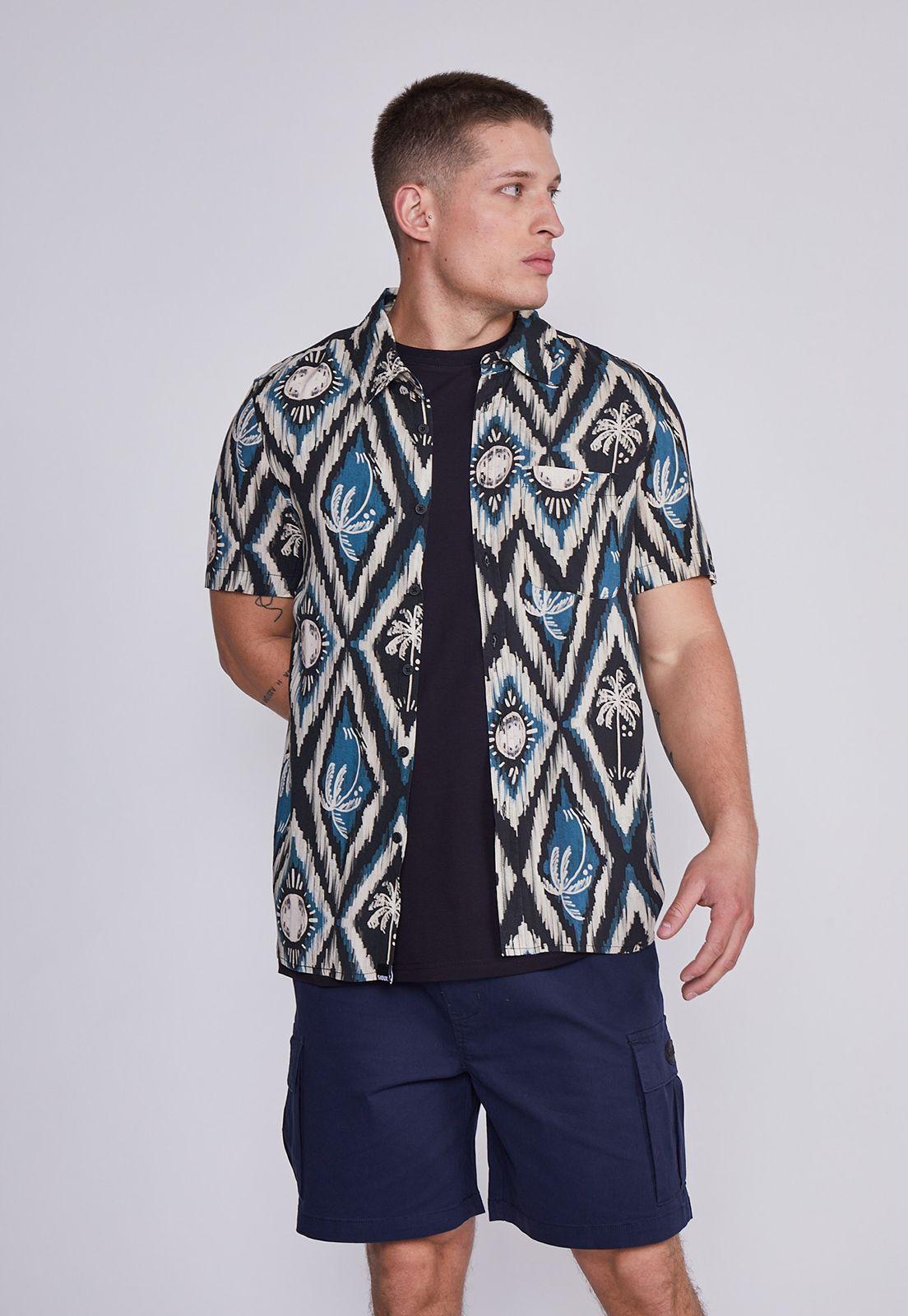 Camisa Hombre Azul Palmeras Sioux-0
