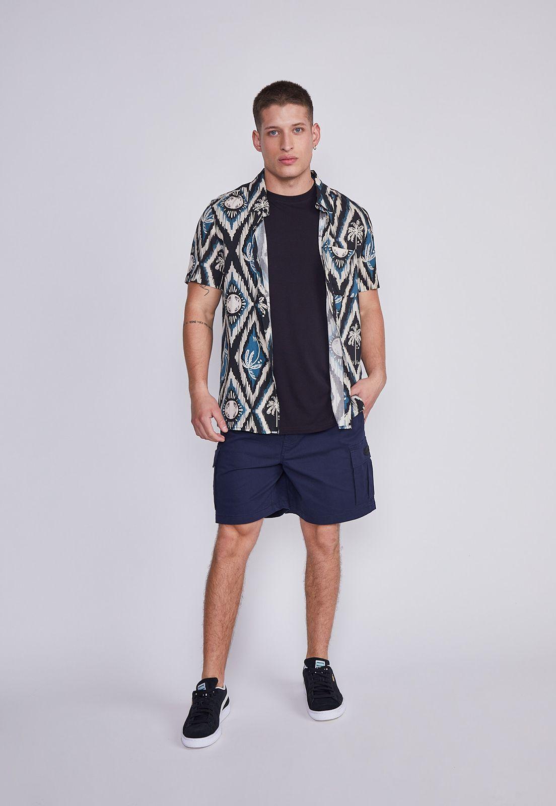 Camisa Hombre Azul Palmeras Sioux-4
