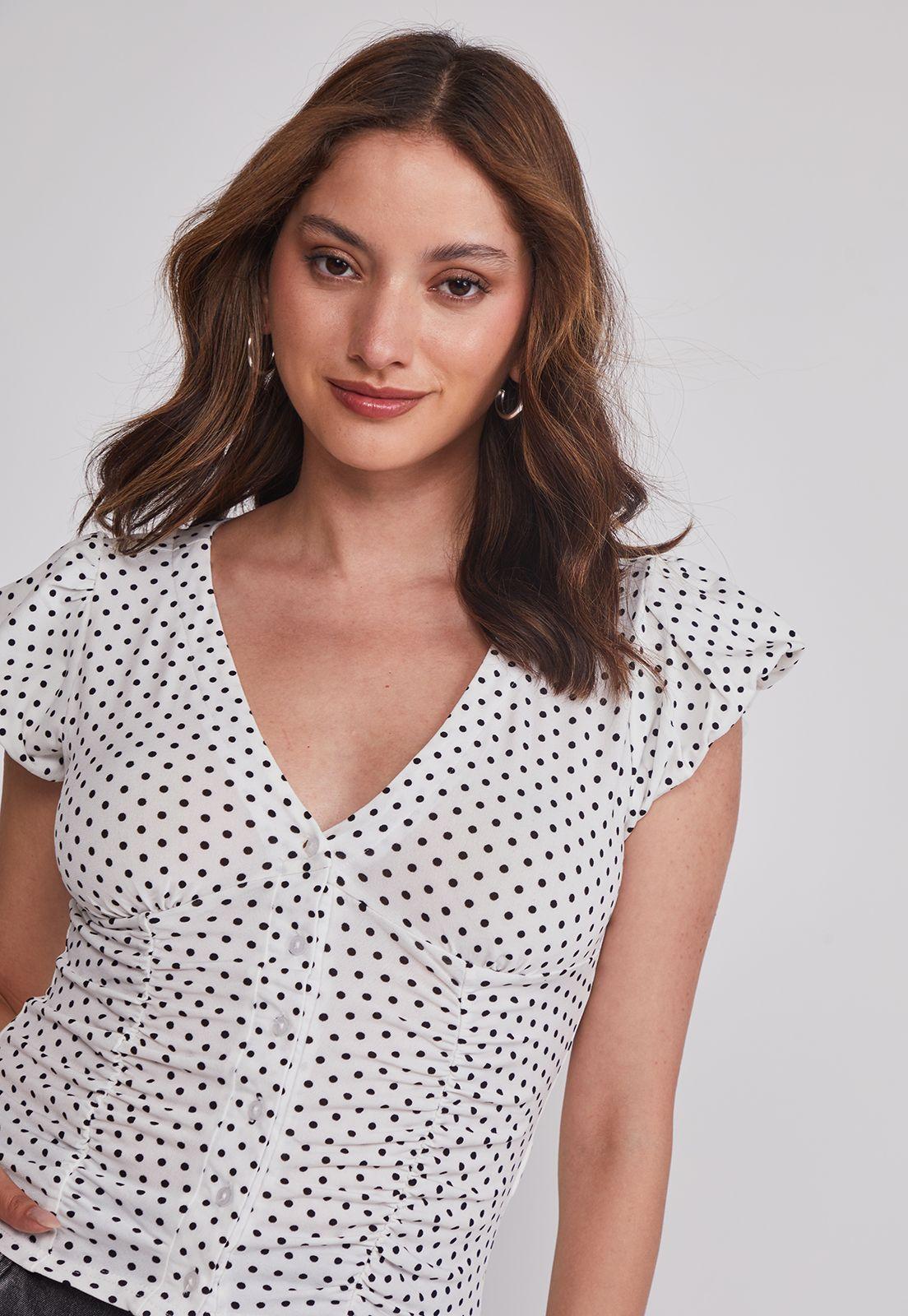 Polera Mujer Botones Lunares Blanco Sioux-3