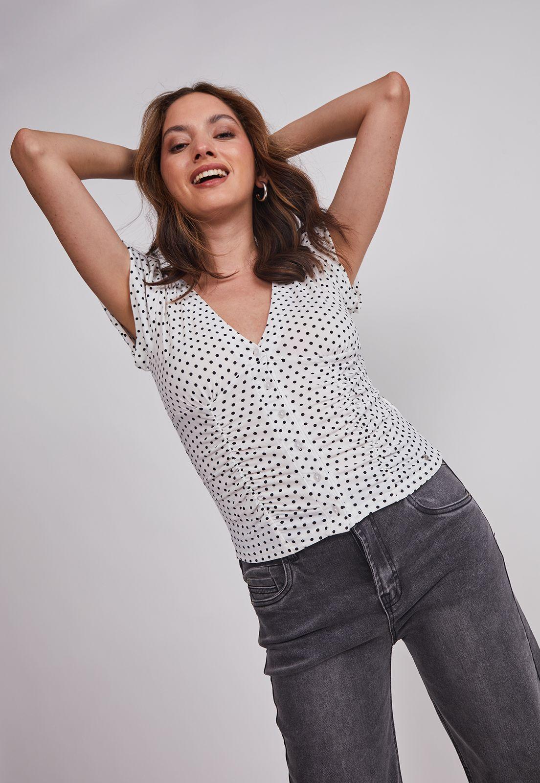 Polera Mujer Botones Lunares Blanco Sioux-4