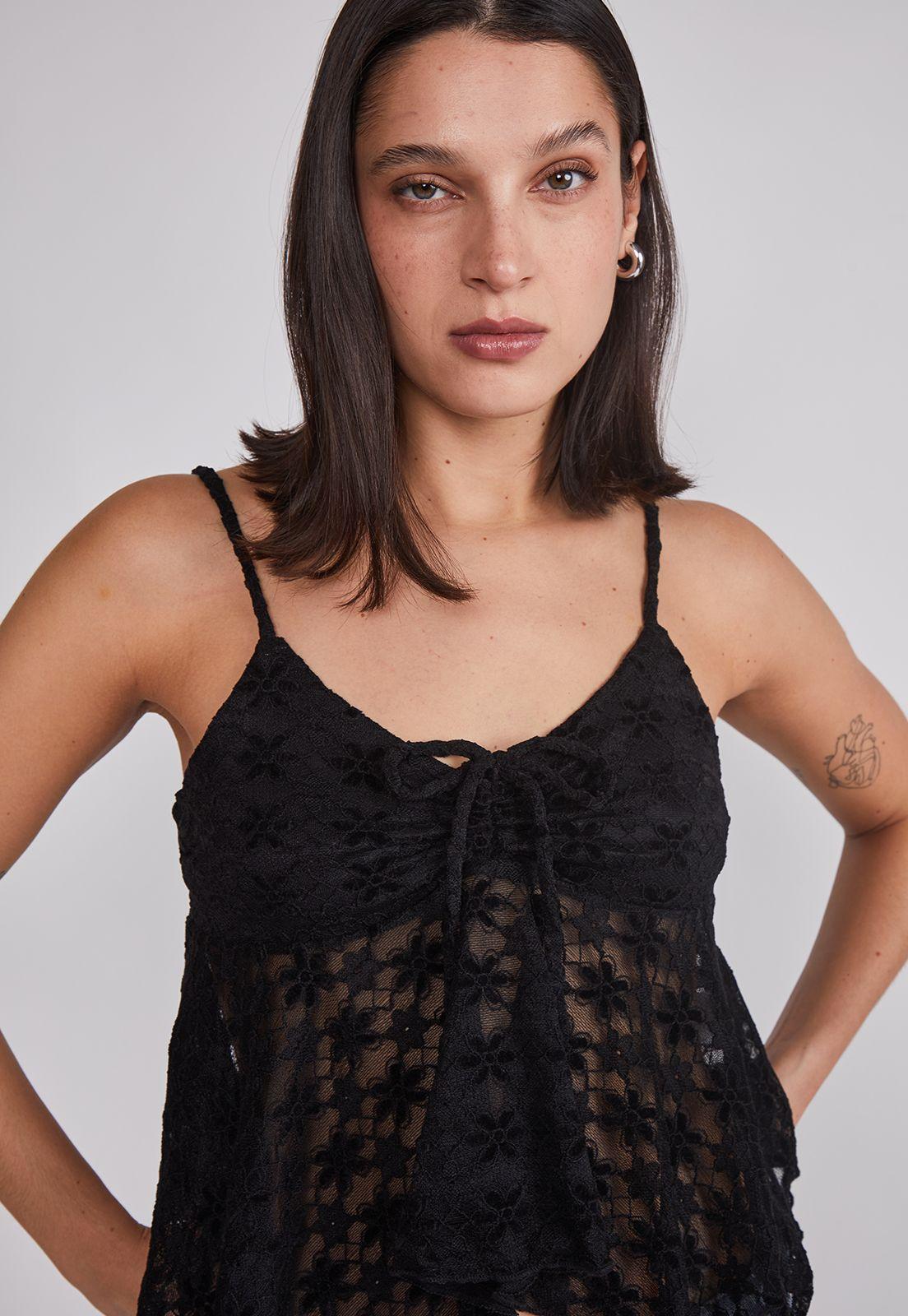 Peto Mujer Encaje vuelos Negro Sioux-2