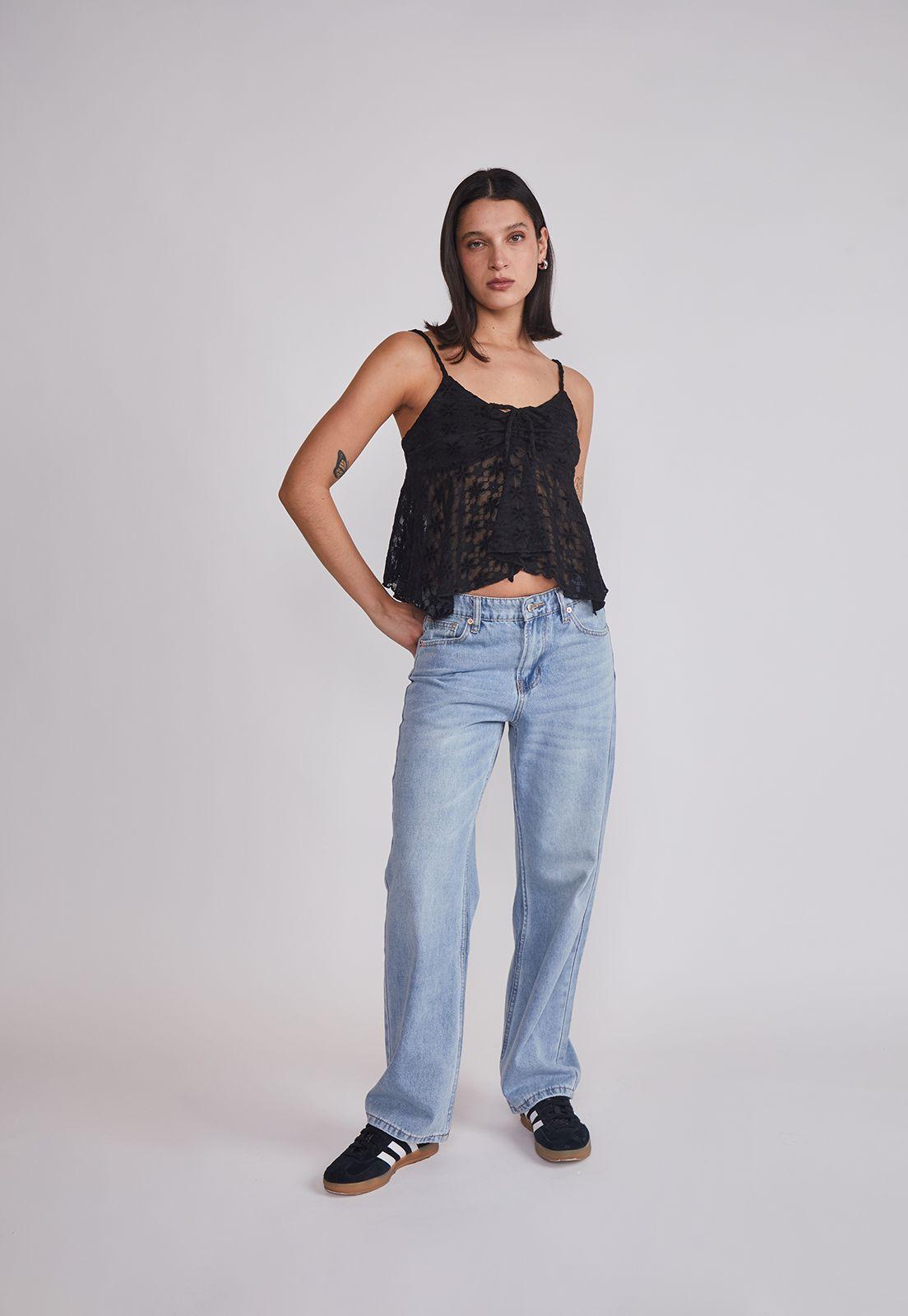 Peto Mujer Encaje vuelos Negro Sioux-4