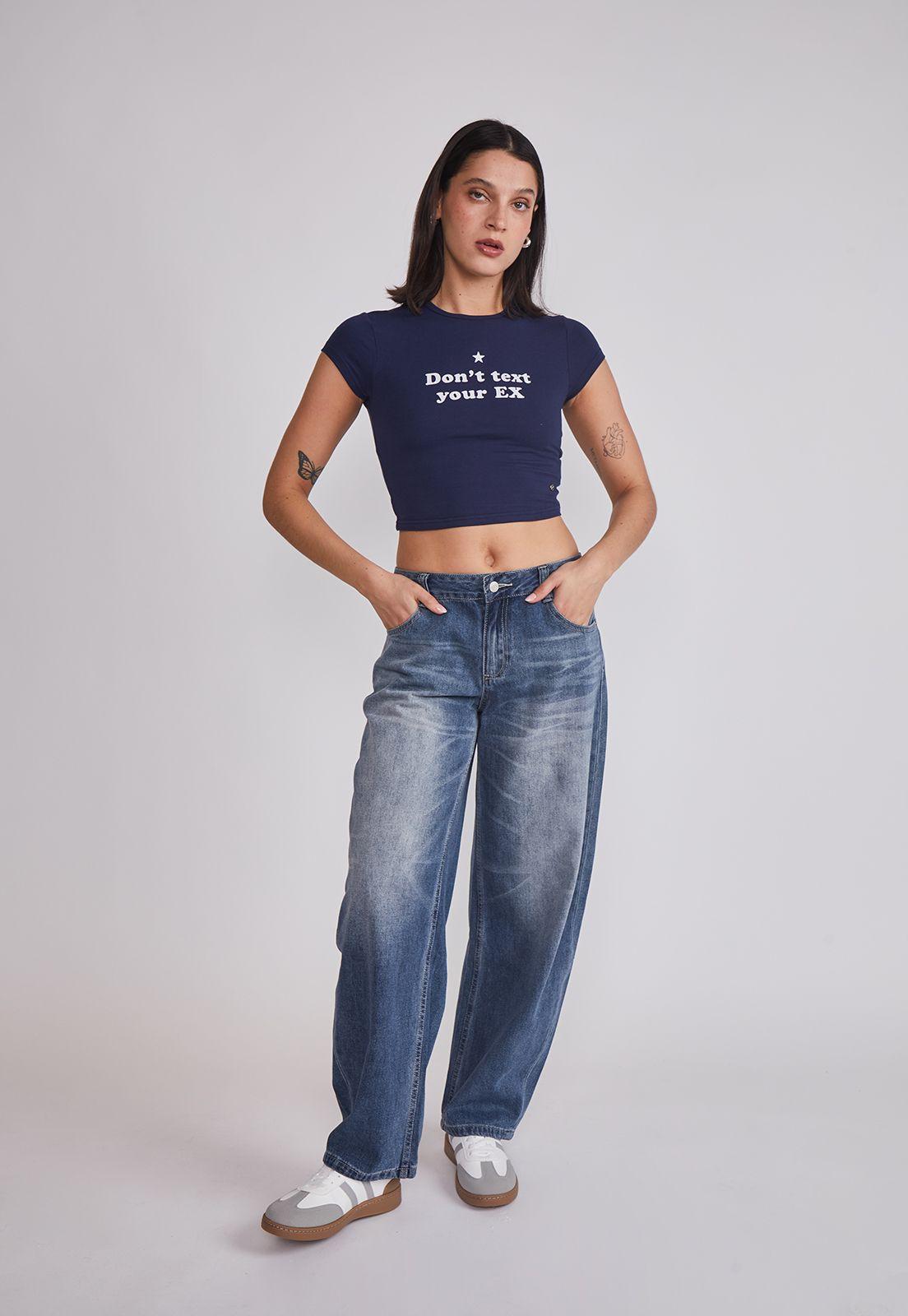 Polera Mujer Baby Tee Glitter Azul Sioux-4