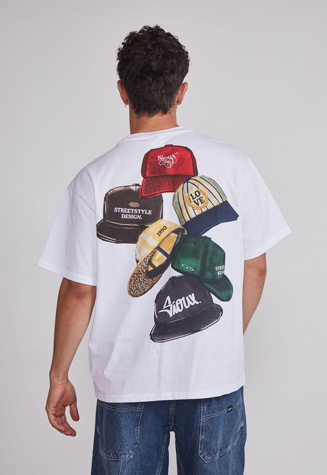 Polera Hombre Relaxed Gorras Blanco Sioux-2