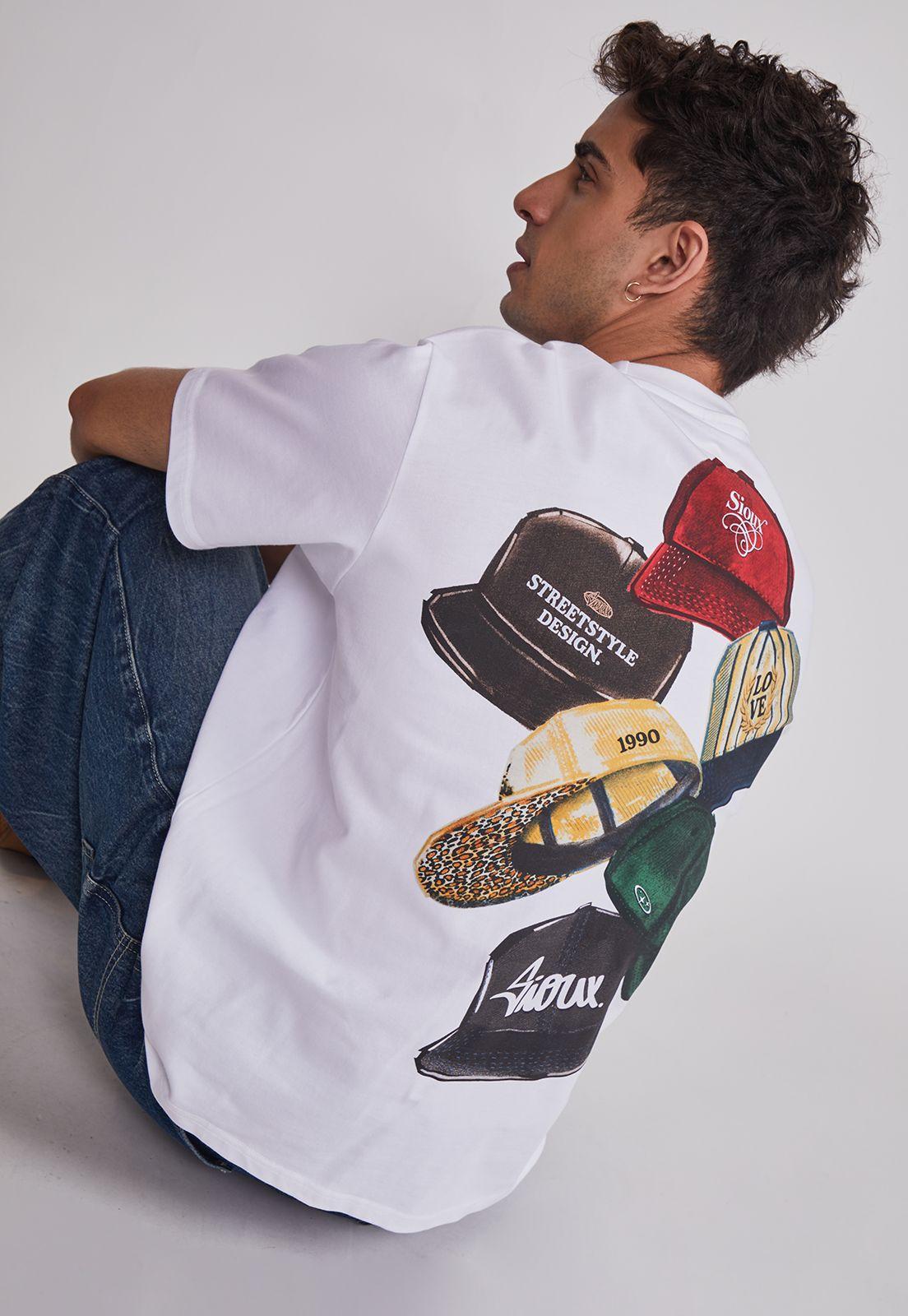 Polera Hombre Relaxed Gorras Blanco Sioux-3