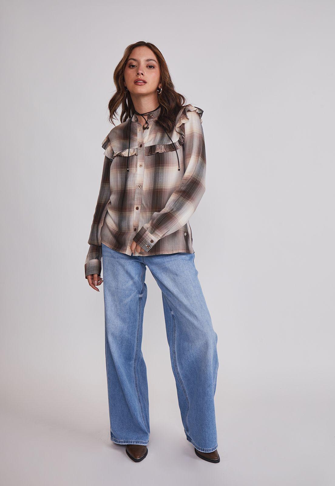 Blusa Mujer Volantes Café Sioux-1