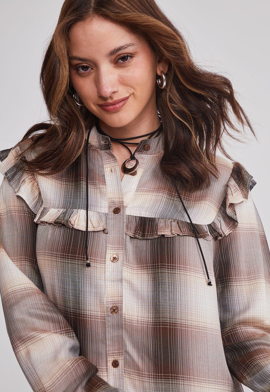 Blusa Mujer Volantes Café Sioux-3