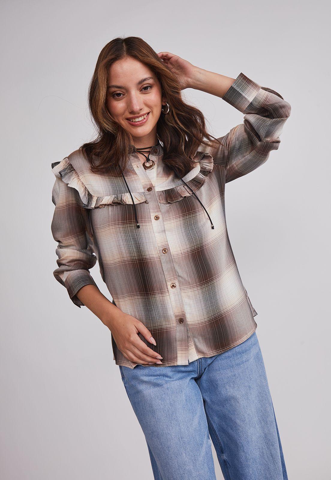 Blusa Mujer Volantes Café Sioux-4