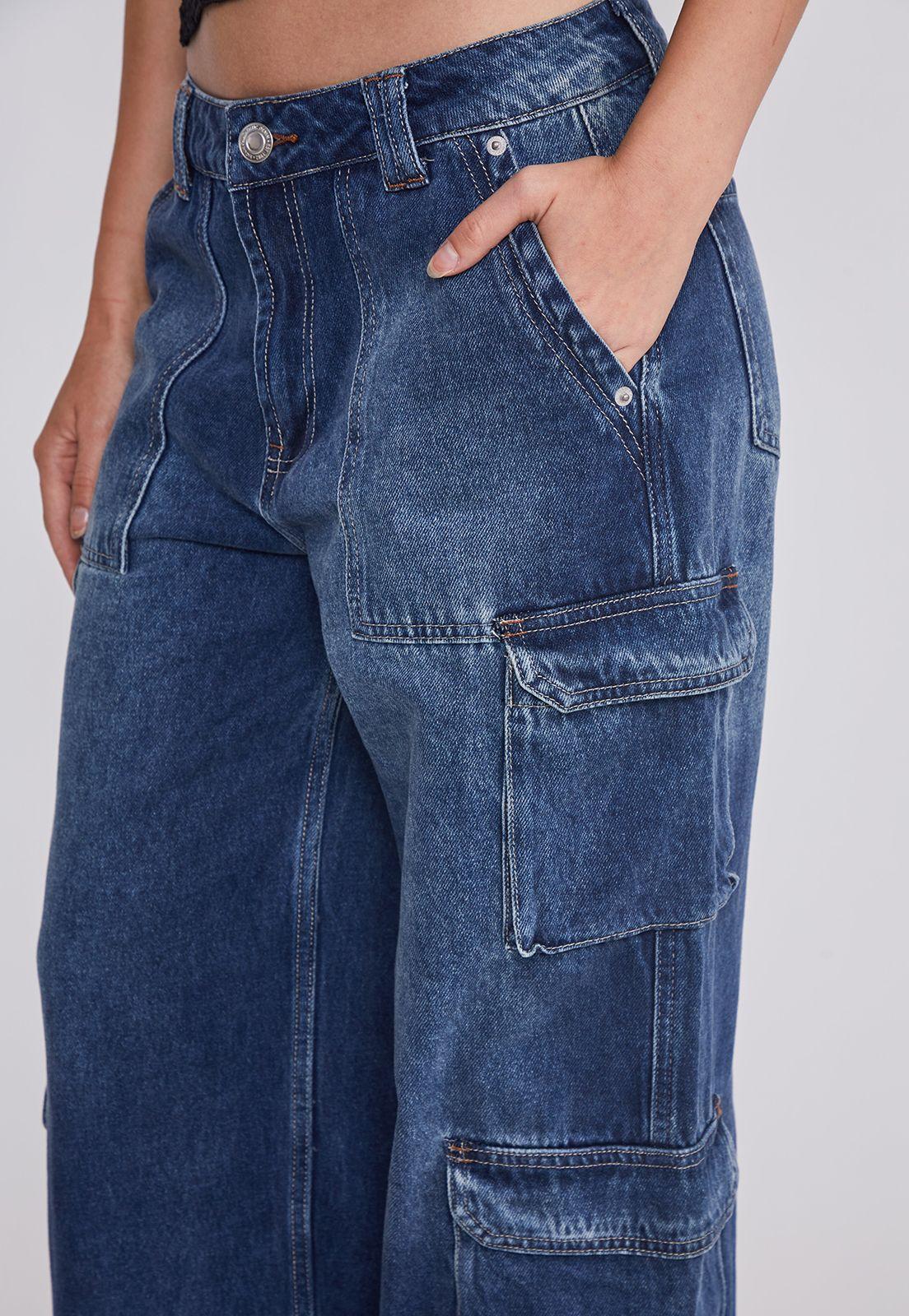 Jeans Mujer Wide Leg Cargo Azul Sioux-2